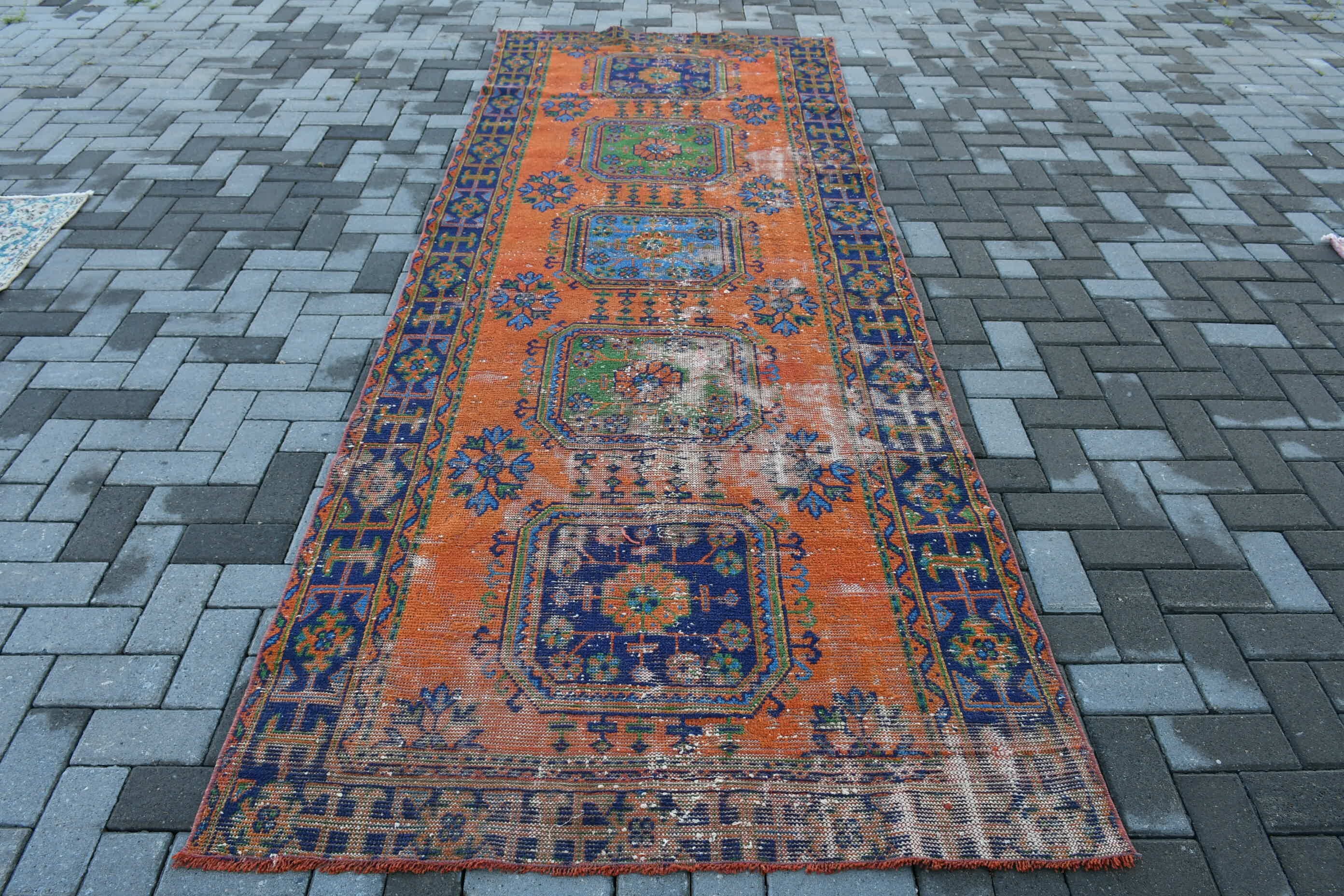 Turkish Rugs, Vintage Rug, Rugs for Stair, Kitchen Rug, Home Decor Rug, Stair Rugs, 4.1x11 ft Runner Rug, Blue Antique Rug