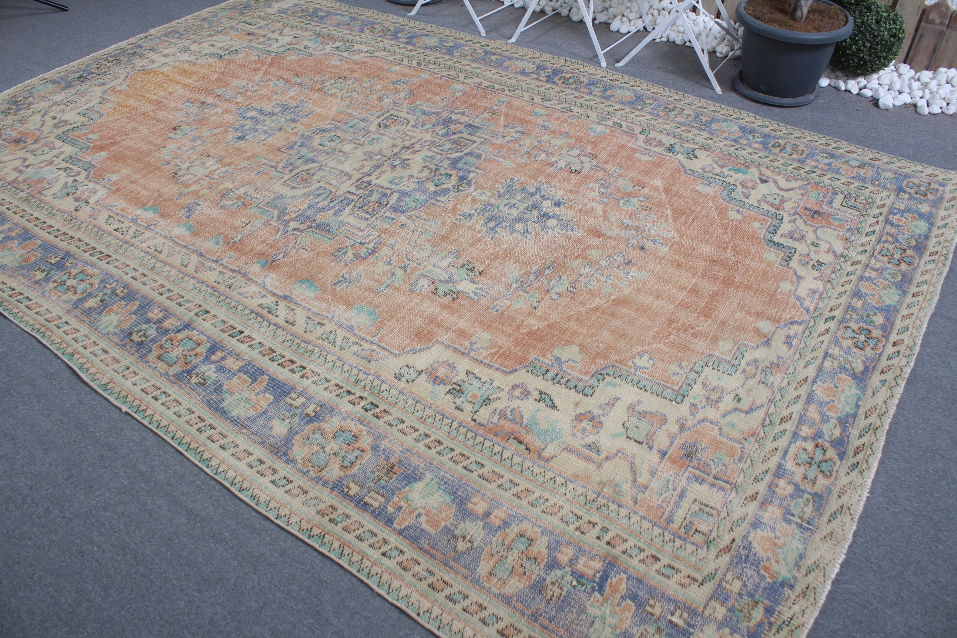 Salon Rugs, Oushak Rug, Vintage Rugs, Orange  7x10.5 ft Oversize Rug, Office Rug, Oriental Rugs, Saloon Rugs, Turkish Rug