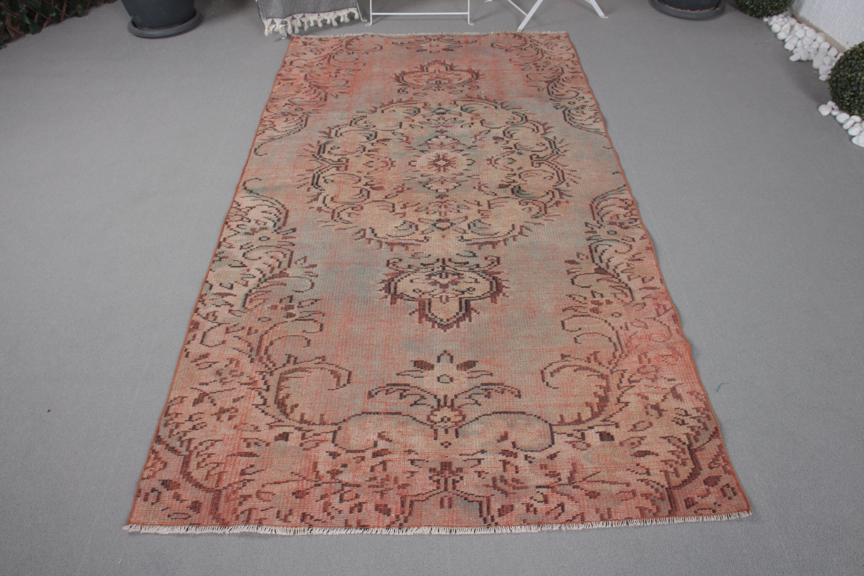 Ofis Halısı, Yer Halısı, Oushak Bölgesi Halıları, Oushak Halıları, Geometrik Halı, Vintage Halı, 4x7,2 ft Alan Halısı, Turuncu Yatak Odası Halısı, Türk Halıları