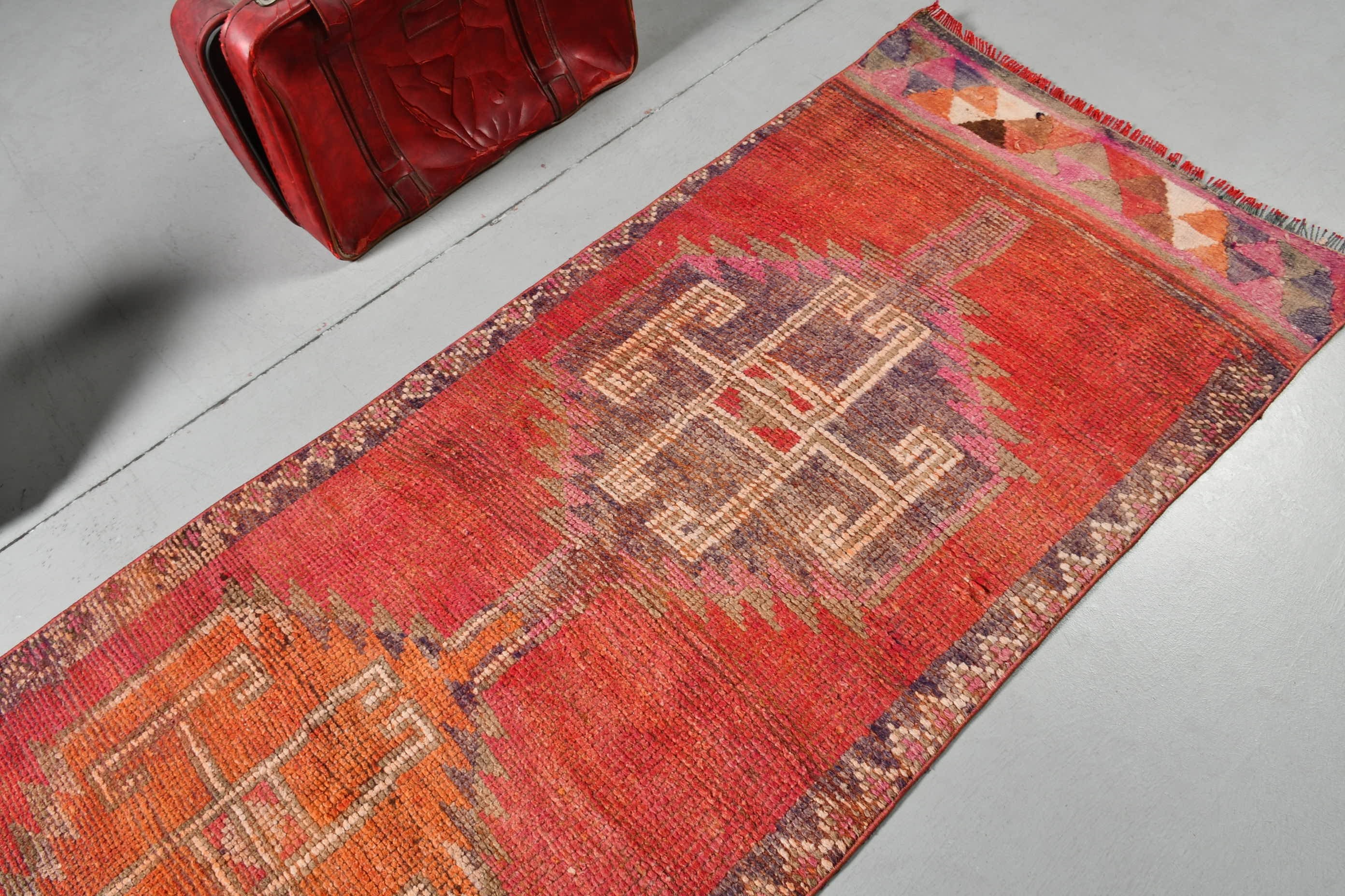 Red Bedroom Rugs, Hallway Rugs, Turkish Rug, Moroccan Rugs, Vintage Rug, Stair Rug, Oushak Rug, Rugs for Runner, 2.9x10.2 ft Runner Rugs