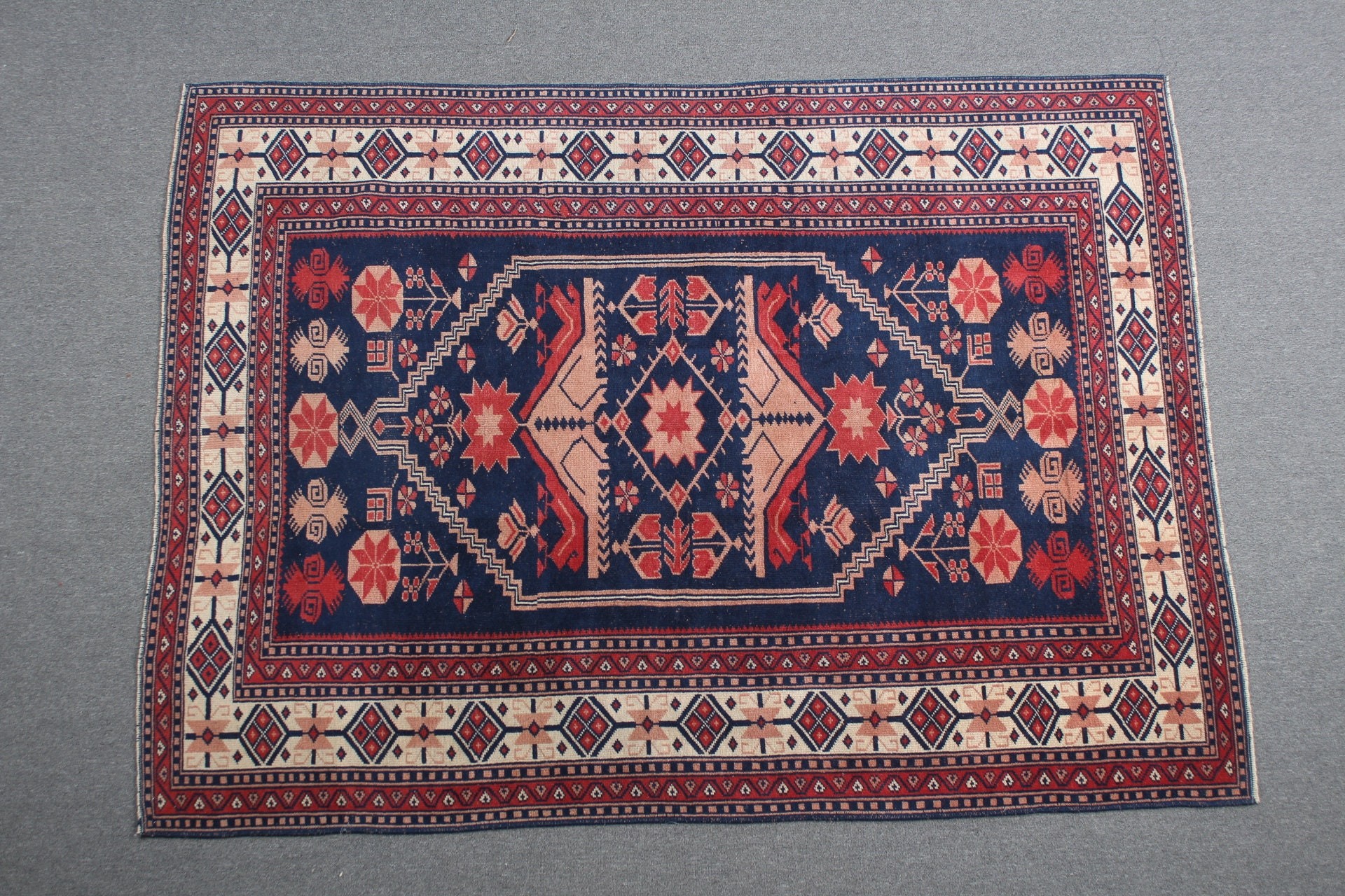 Blue Anatolian Rug, Office Rug, Turkish Rugs, Floor Rug, Home Decor Rug, 5.2x7.1 ft Area Rugs, Vintage Rug, Living Room Rug