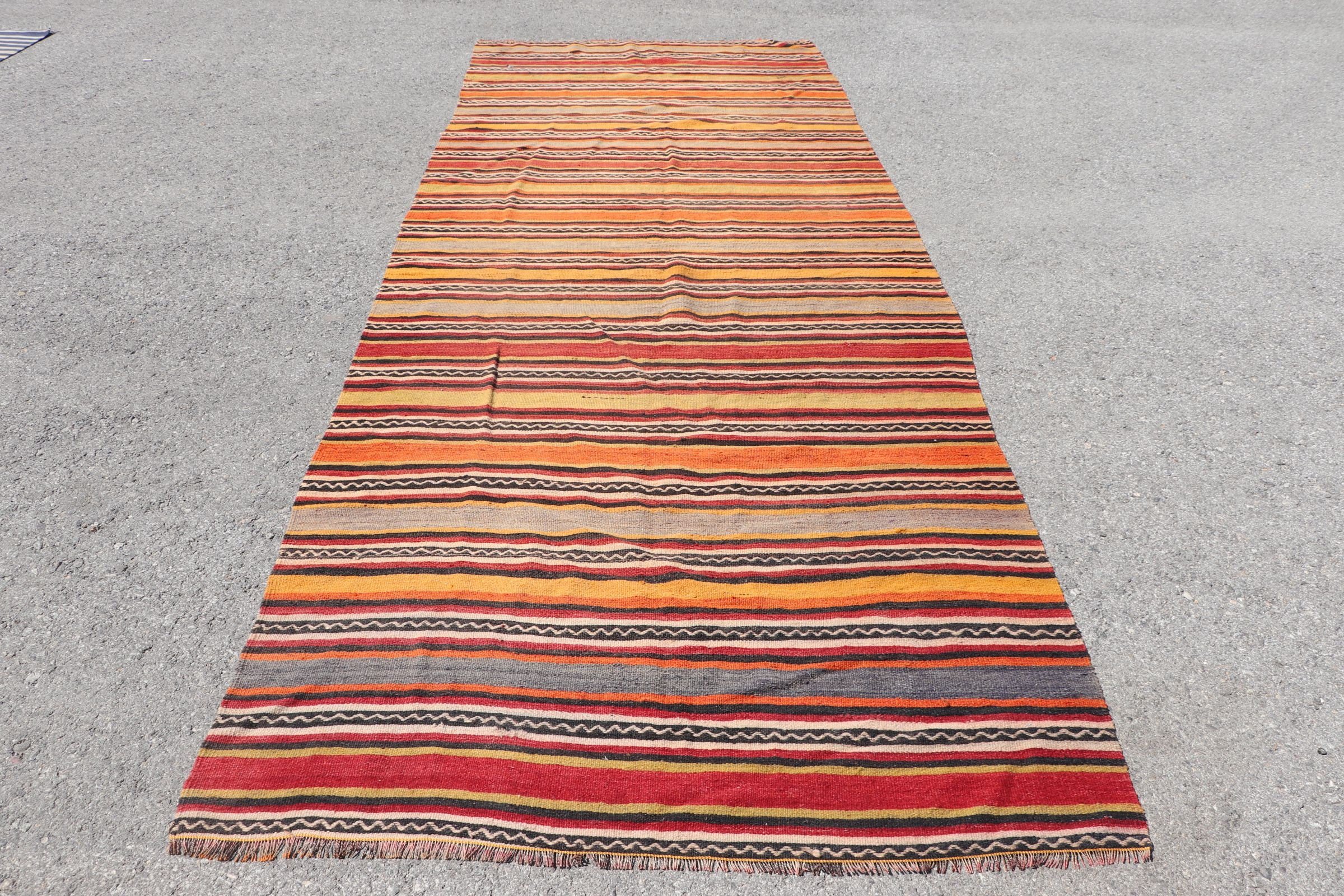 Turkish Rug, Cool Rugs, Vintage Rug, Rugs for Stair, Kilim, 4.6x13.1 ft Runner Rug, Pale Rug, Orange Wool Rug, Anatolian Rugs, Stair Rugs
