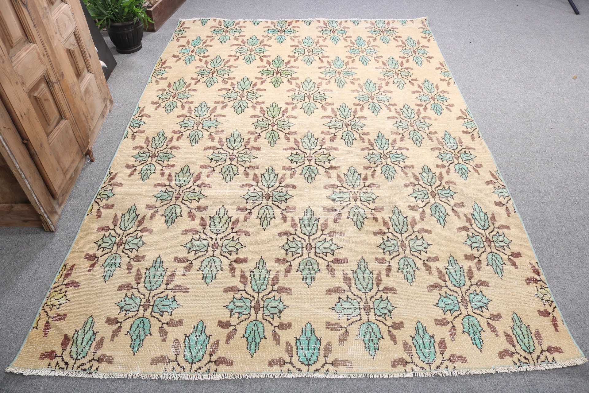 5.4x7.8 ft Büyük Halı, Vintage Halı, Boho Halılar, Kahverengi Modern Halılar, Aztek Halısı, Büyük Boho Halıları, Açıklama Halıları, Türk Halısı, Yemek Odası Halıları