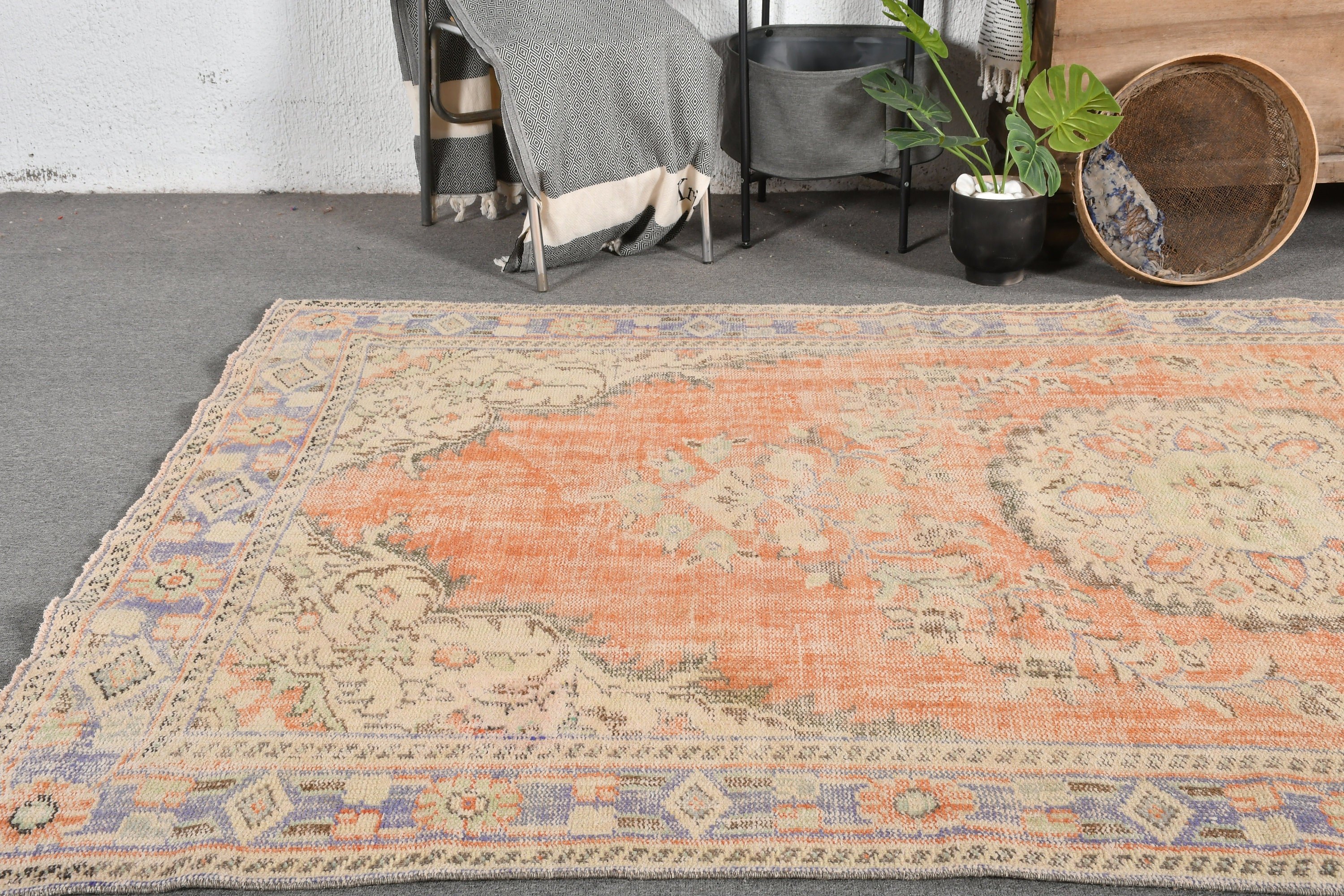 5.5x9.5 ft Large Rug, Kitchen Rug, Dining Room Rug, Living Room Rug, Orange Kitchen Rug, Moroccan Rug, Turkish Rug, Dorm Rugs, Vintage Rug