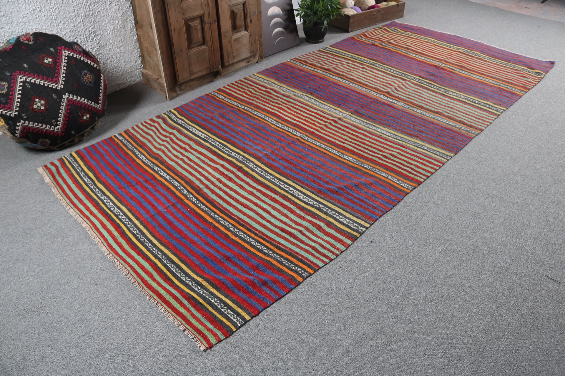 Vintage Halı, 5x11 ft Büyük Halı, Mor Geometrik Halılar, El Dokuma Halılar, Türk Halısı, Büyük Oushak Halıları, Fas Halıları, Salon Halısı, Kilim