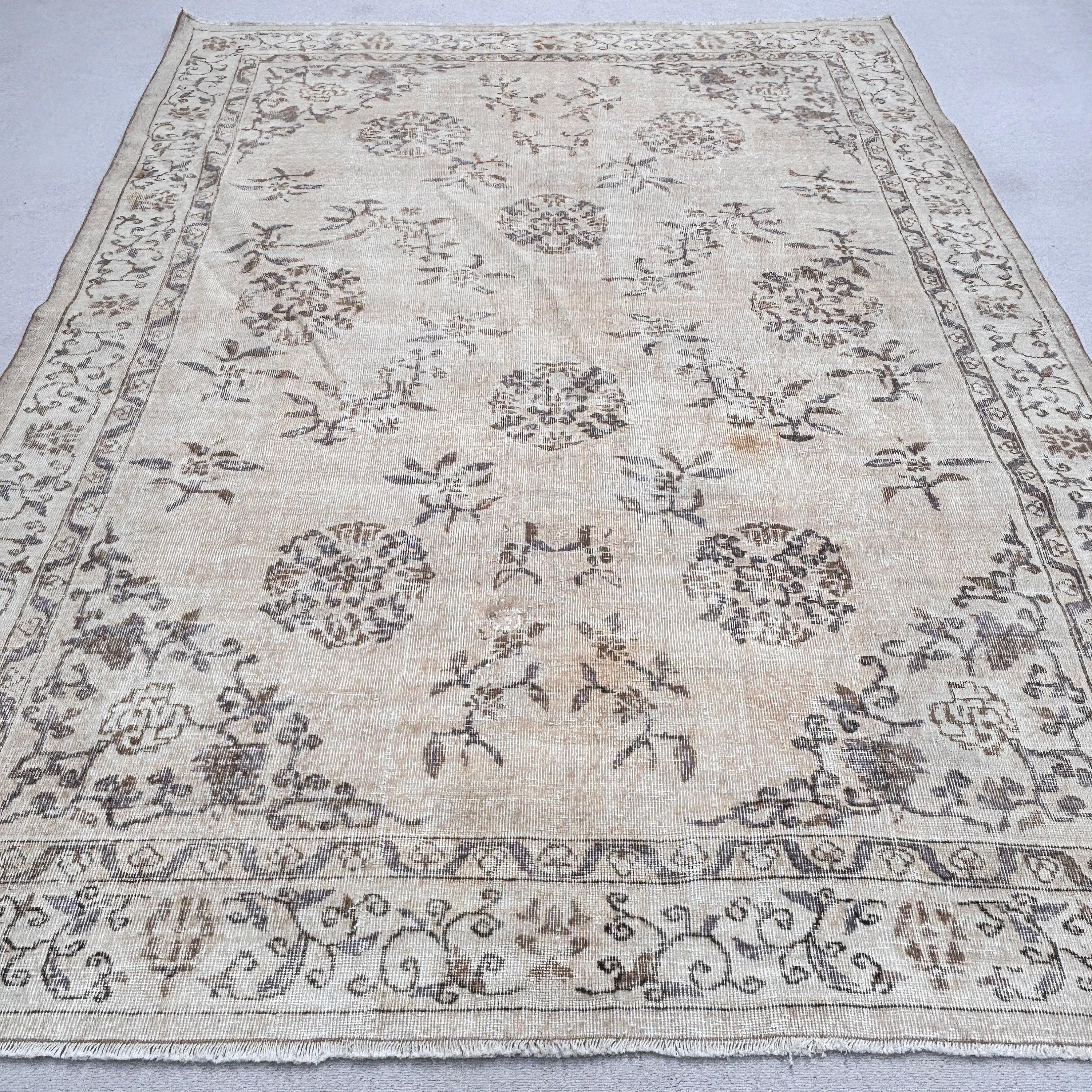 Vintage Halılar, Oturma Odası Halısı, Büyük Boy Vintage Halı, Nötr Halı, Türk Halısı, Havalı Halılar, 7.2x10 ft Büyük Boy Halılar, Bej Düz Dokuma Halı