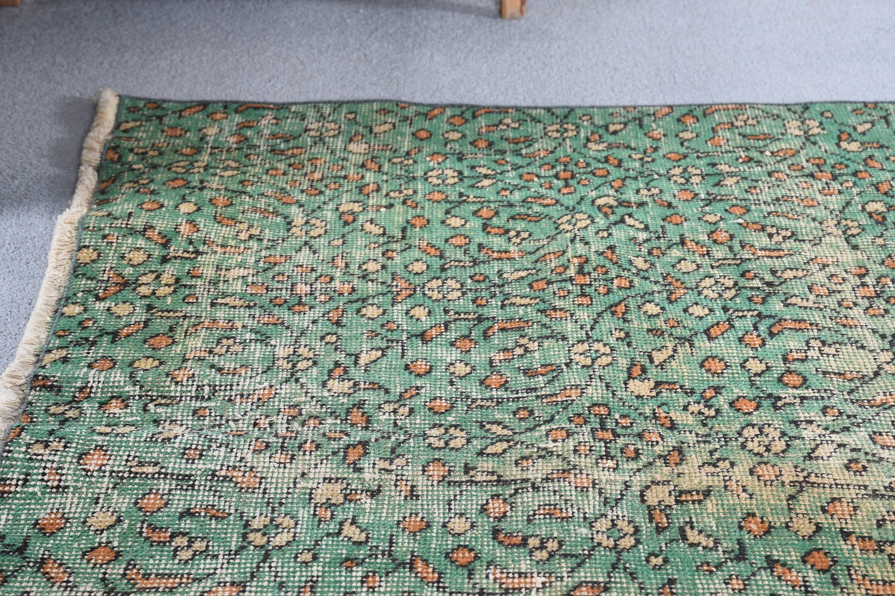 Floor Rug, Vintage Rug, Turkish Rug, Rugs for Nursery, 3.8x6.5 ft Area Rugs, Moroccan Rugs, Bedroom Rug, Green Floor Rug, Dining Room Rug