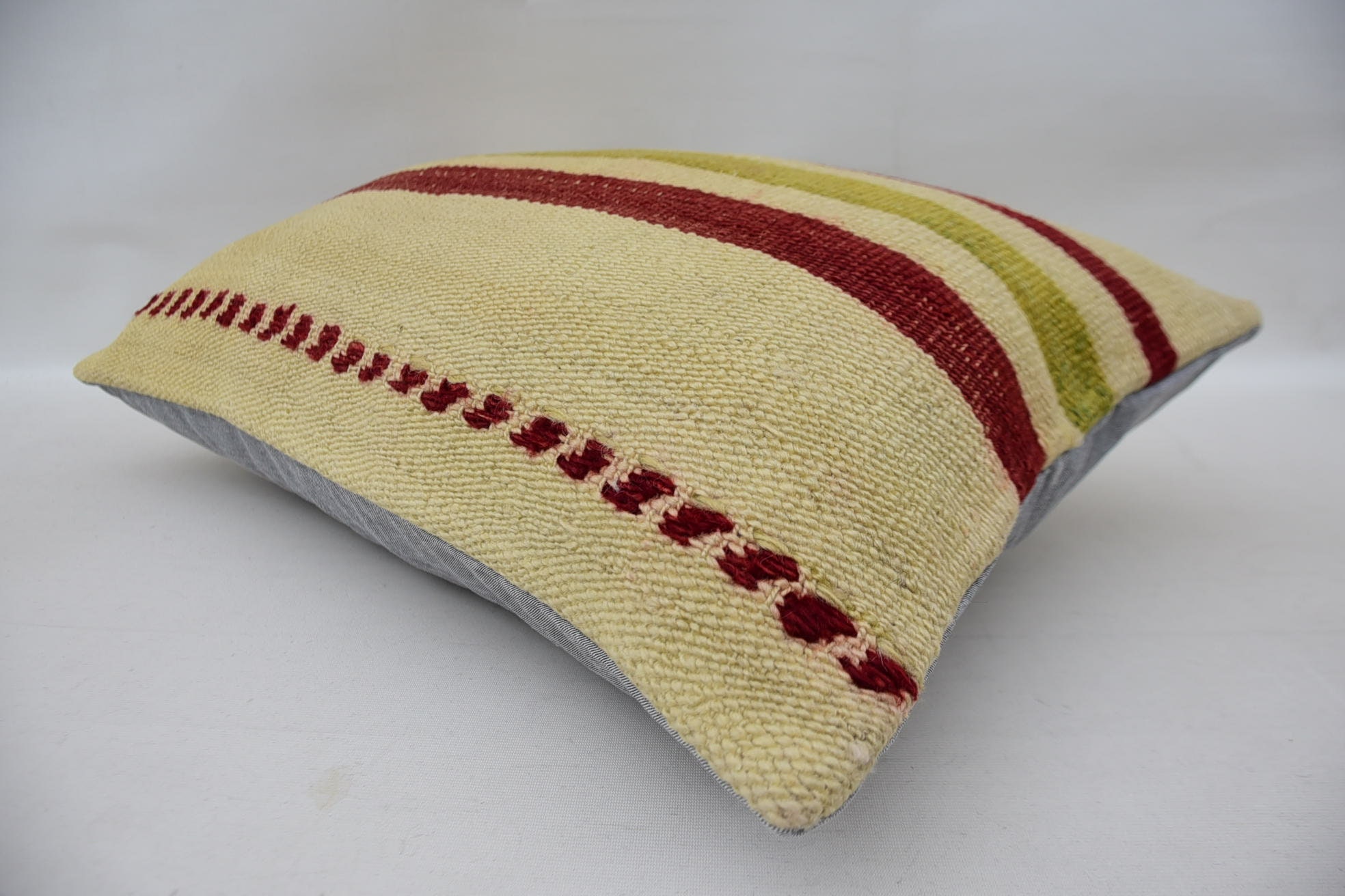 Ethnic Pillow Cover Pillow Cover, Boho Pillow Sham Cover, Kilim Pillow, Antique Pillows, Handmade Rug Seat Pillow, 16"x24" Beige Pillow