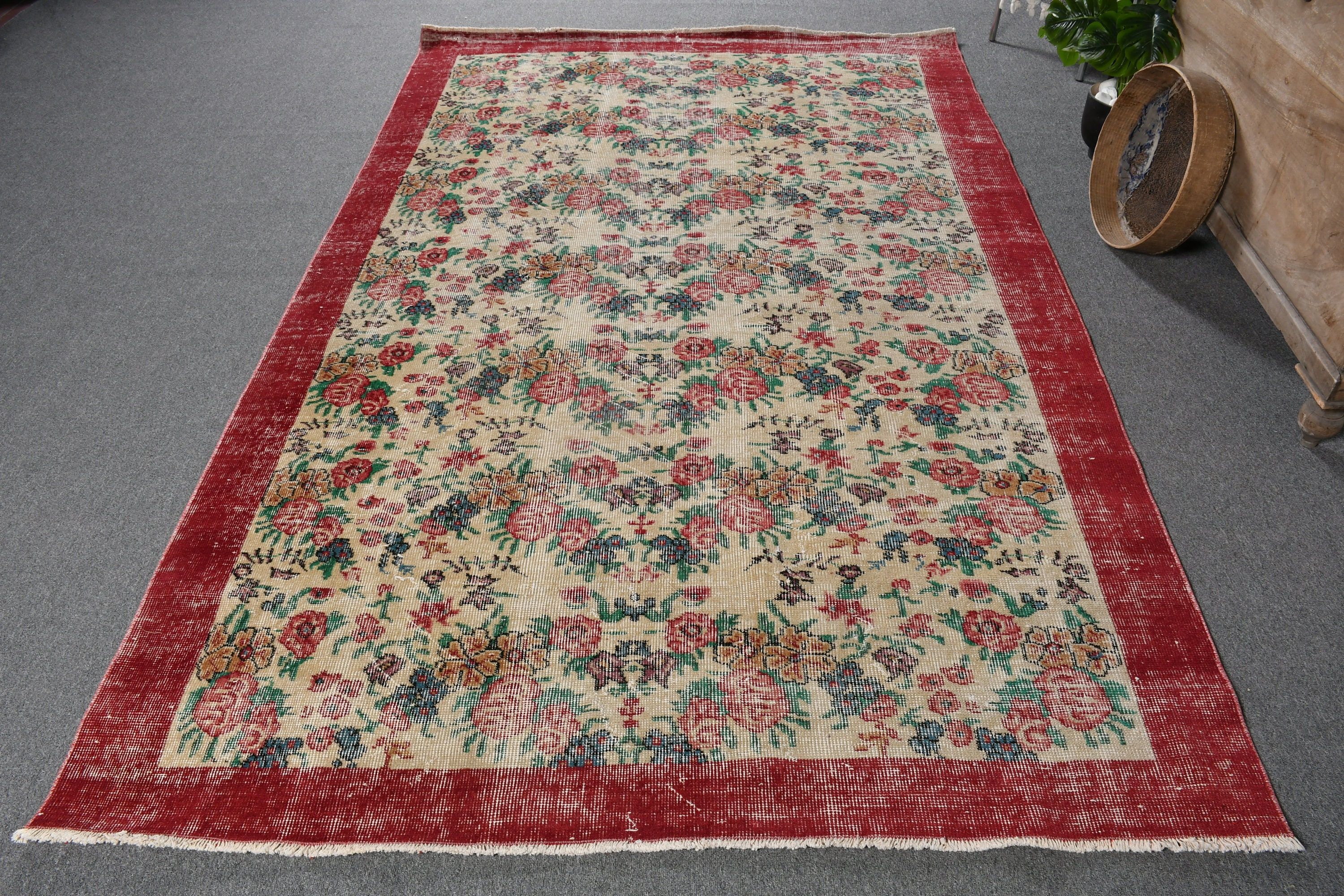 Turkish Rug, Pale Rugs, Red Kitchen Rug, Salon Rug, Home Decor Rug, Living Room Rugs, Vintage Rug, Antique Rug, 5.4x8.6 ft Large Rug