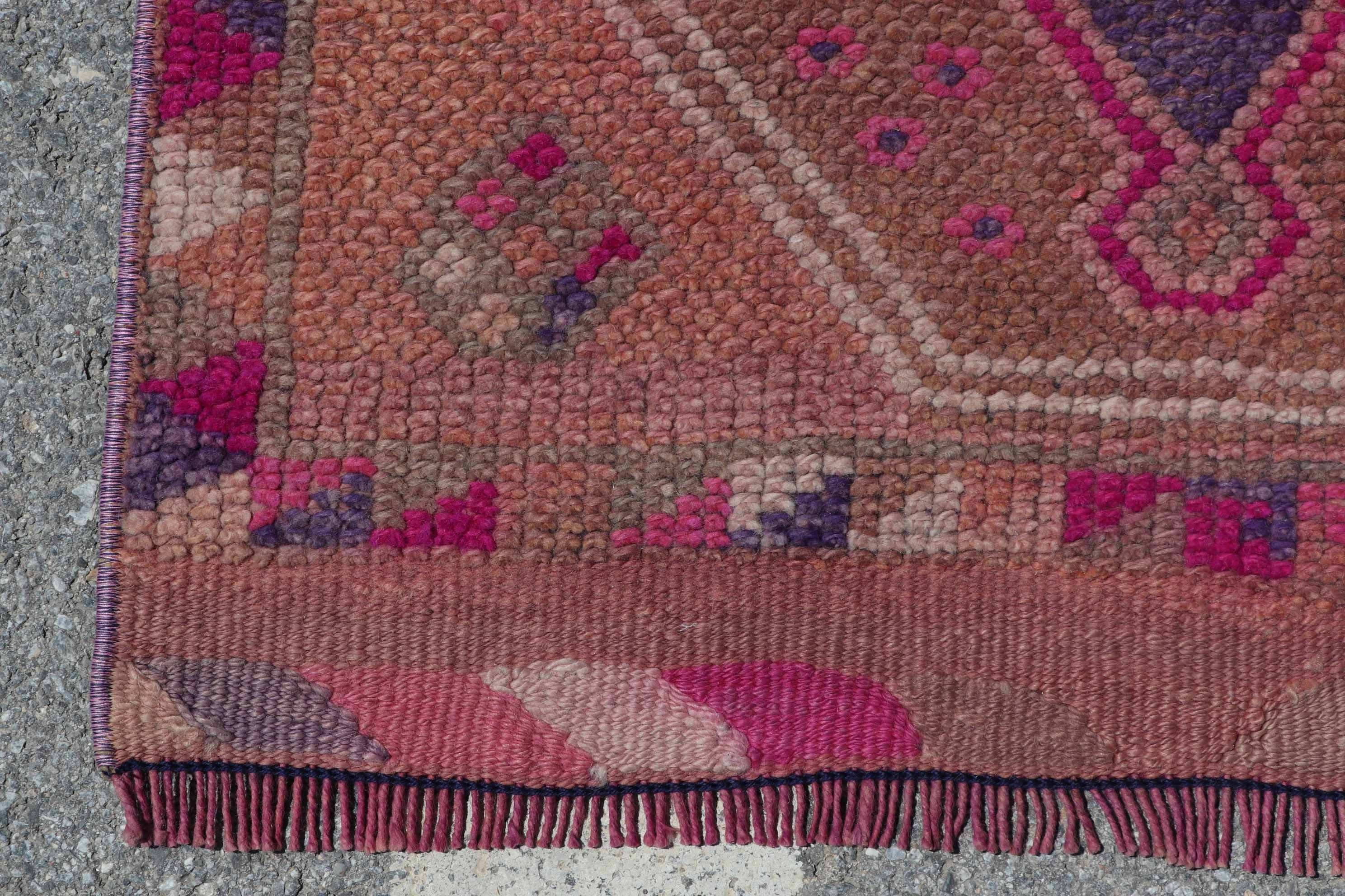Pink Anatolian Rugs, Ethnic Rug, Oushak Rugs, Turkish Rugs, 2.5x12.9 ft Runner Rugs, Vintage Rugs, Stair Rug, Moroccan Rug, Kitchen Rugs