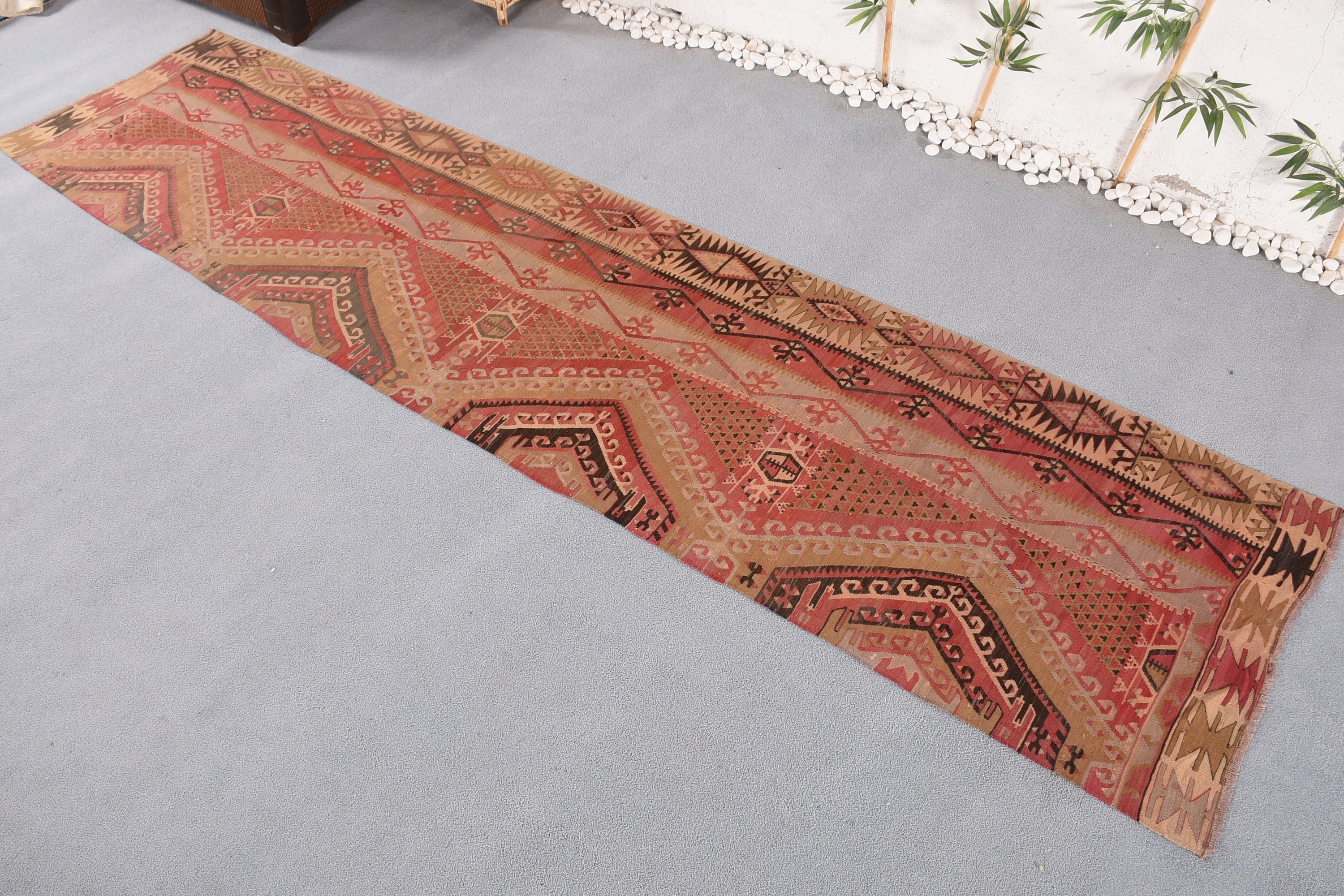 Koridor Halıları, 3.1x12.4 ft Koşucu Halısı, Kırmızı Soğuk Halılar, Ev Dekorasyonu Halısı, Vintage Halı, Yer Halısı, Merdiven Halıları, Kilim, Türk Halısı