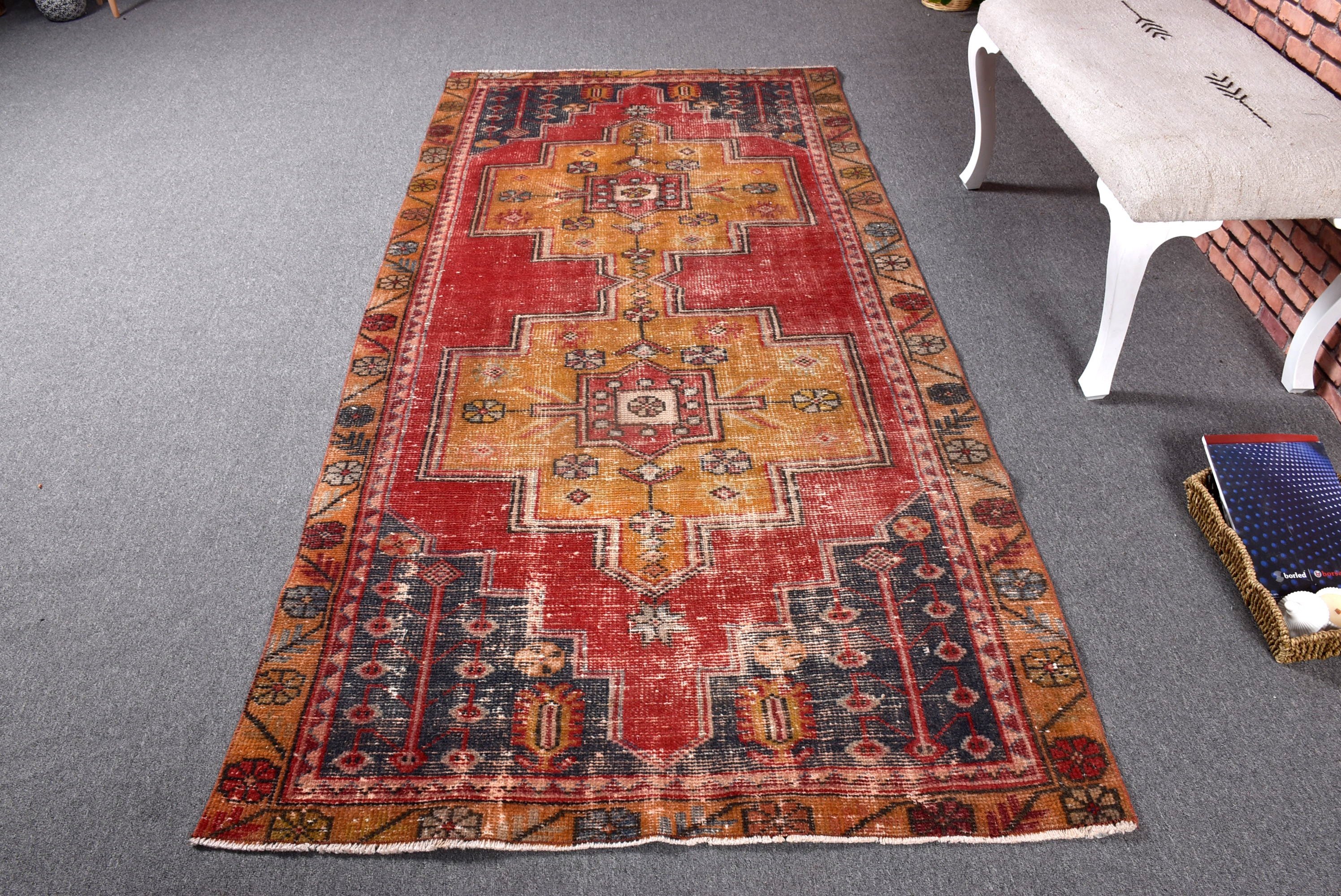 Yellow Oriental Rugs, Vintage Rugs, Turkish Rug, Modern Rug, Kitchen Rug, 3.9x8 ft Area Rug, Rugs for Nursery, Bedroom Rug