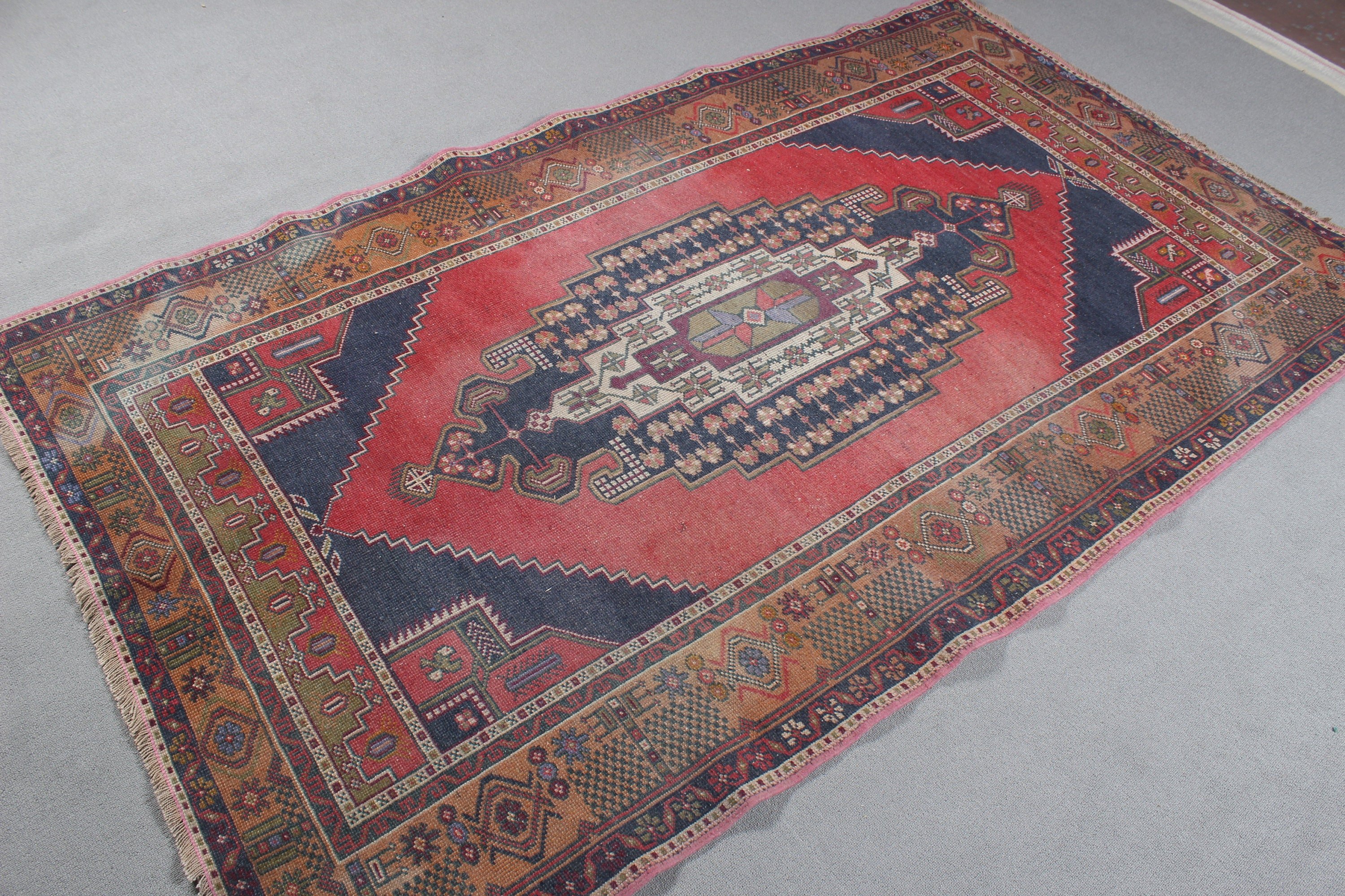 Turkish Rugs, Vintage Rug, Red Cool Rug, Kitchen Rugs, Luxury Rugs, Rugs for Oushak Area, Floor Rug, 4.4x7.9 ft Area Rug