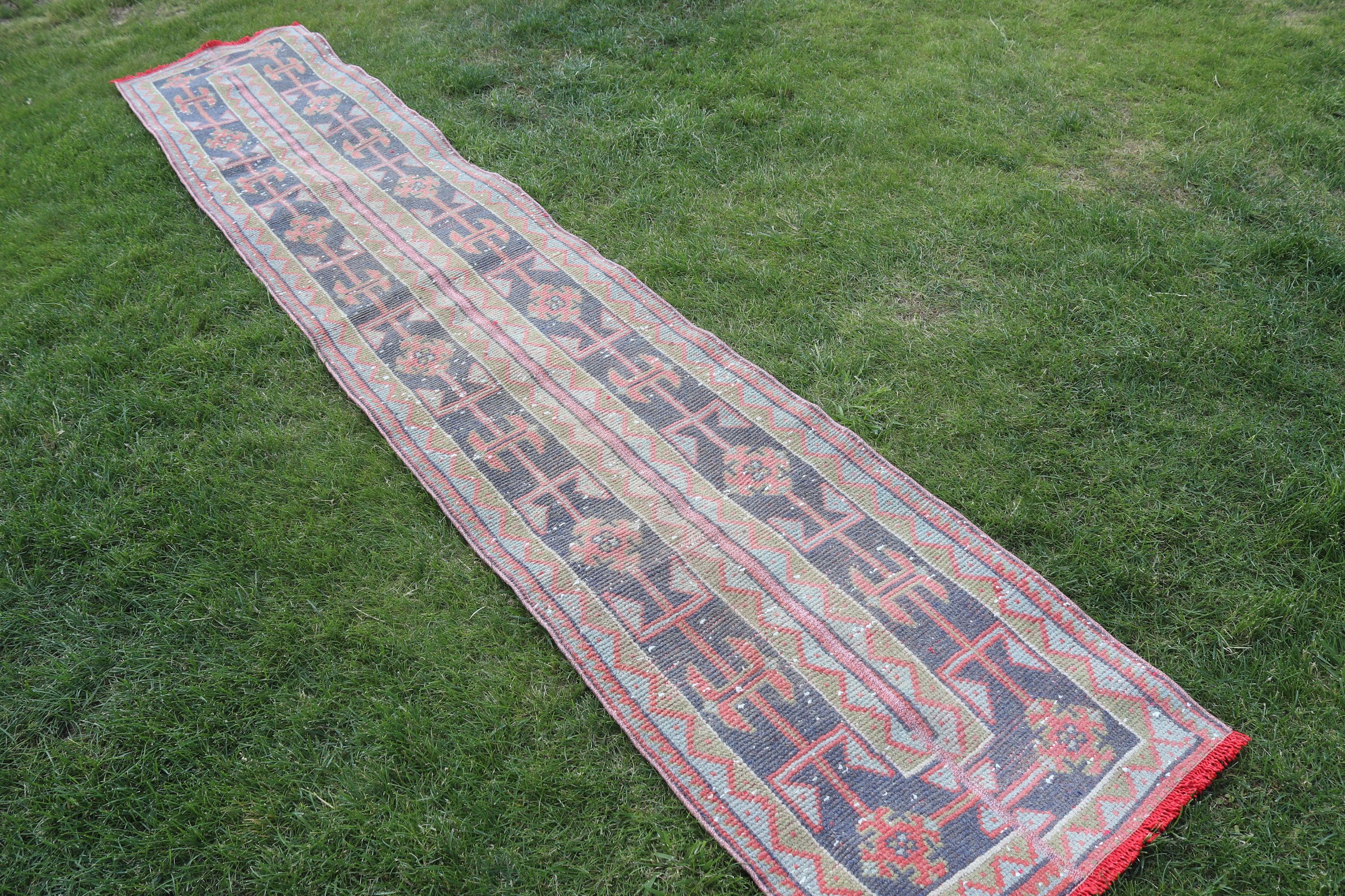 Aztec Rugs, Vintage Rugs, Blue Handwoven Rugs, Stair Rug, Turkish Rugs, Hallway Rug, Wool Rug, Anatolian Rug, 2x11.2 ft Runner Rugs