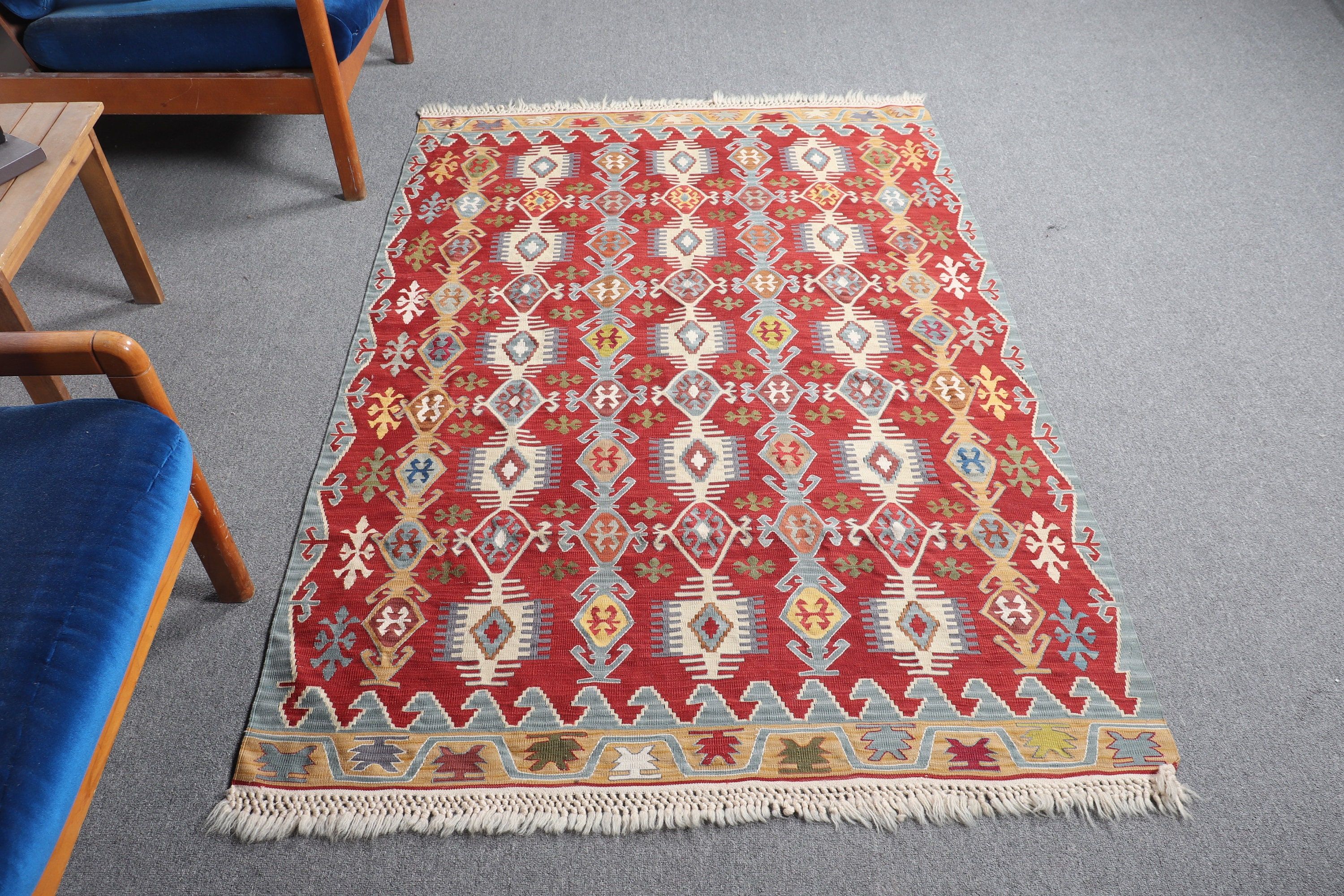 Nursery Rug, Kilim, Vintage Rugs, Red  4x5.8 ft Accent Rugs, Muted Rugs, Turkish Rugs, Anatolian Rug, Bedroom Rugs, Floor Rug