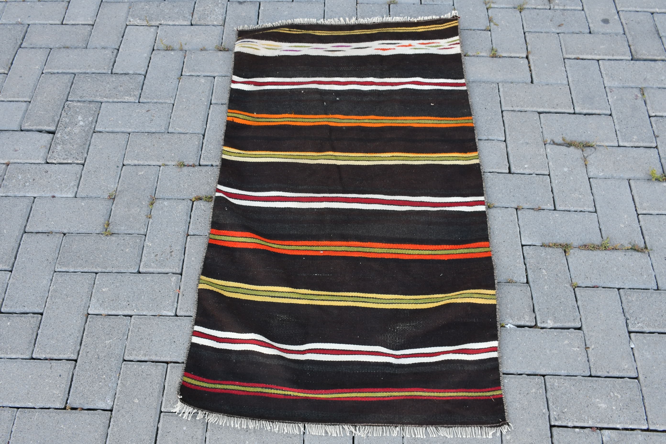 Kahverengi 2.2x3.3 ft Küçük Halı, Kilim, Anadolu Halıları, Çocuk Halıları, Araba Mat Halısı, Vintage Halılar, Türk Halıları