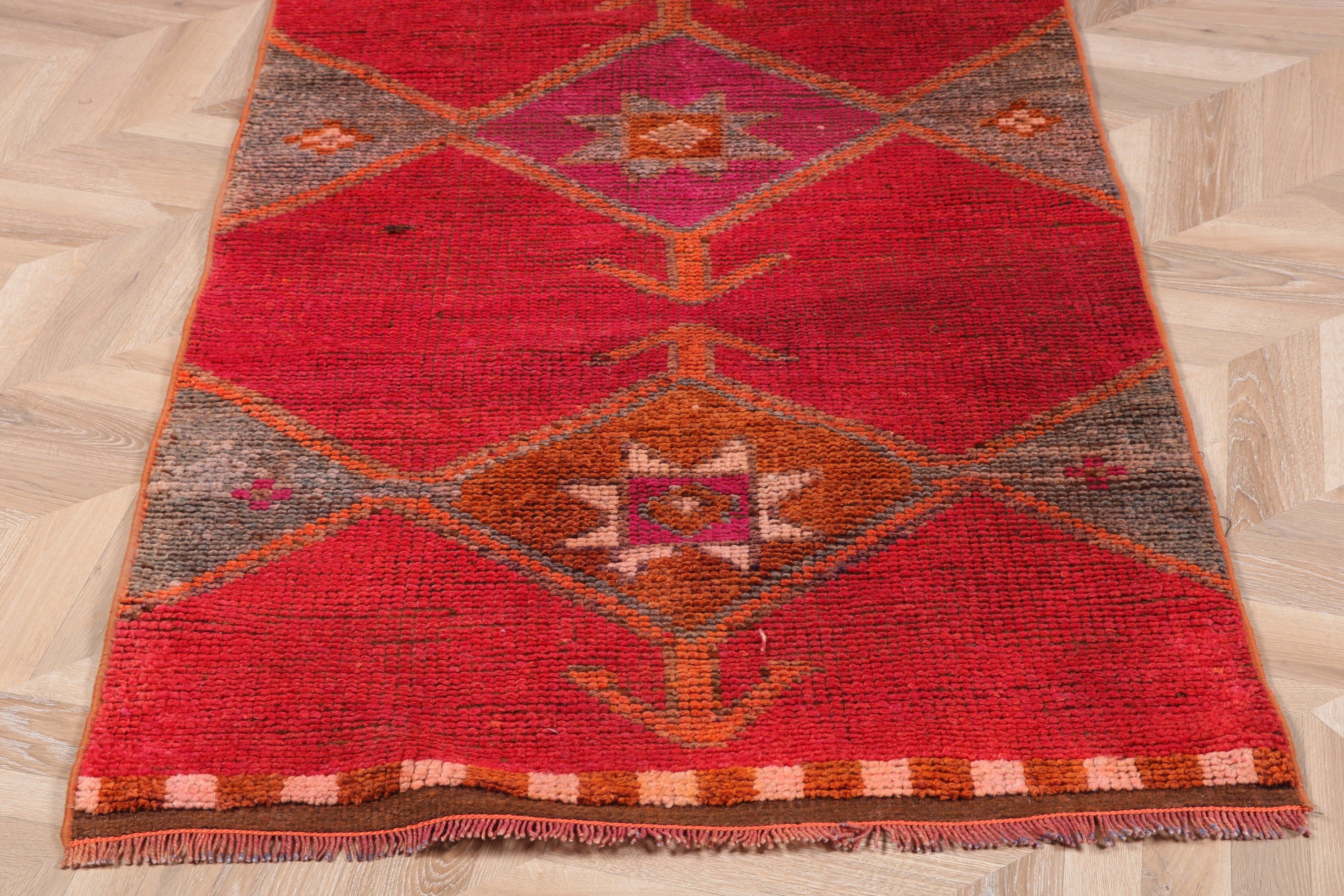 Türk Halısı, Yatak Odası Halısı, 3x10.2 ft Runner Halıları, Kırmızı Düz ​​Dokuma Halısı, Fas Halıları, Vintage Halı, Koridor Halıları, Vintage Runner Halıları