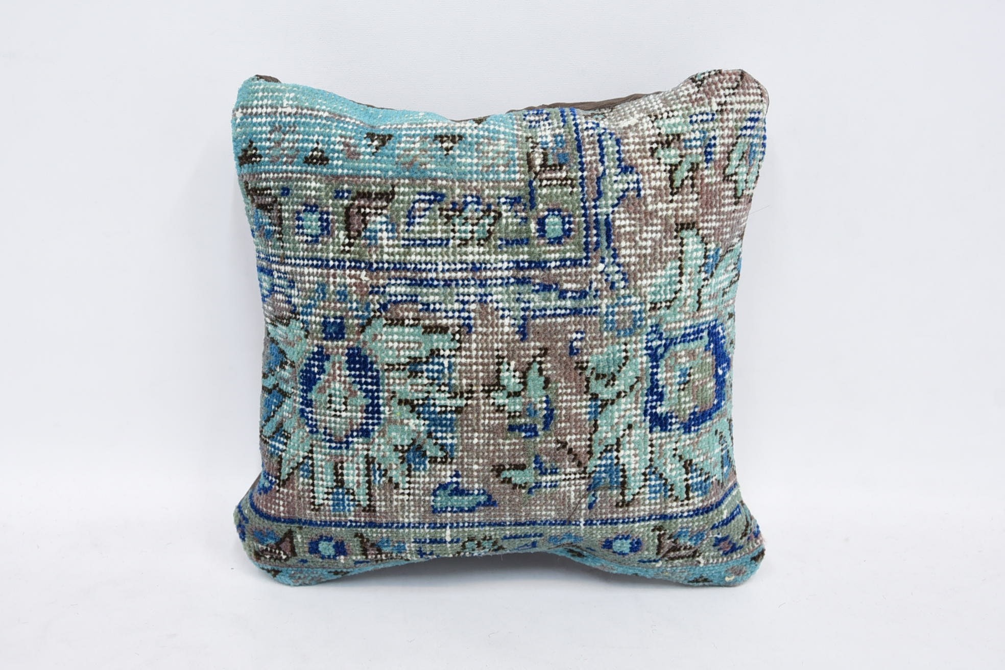 12"x12" Blue Cushion, Couch Pillow Sham, Office Chair Cushion Case, Boho Pillow Sham Cover, Vintage Pillow, Vintage Kilim Pillow