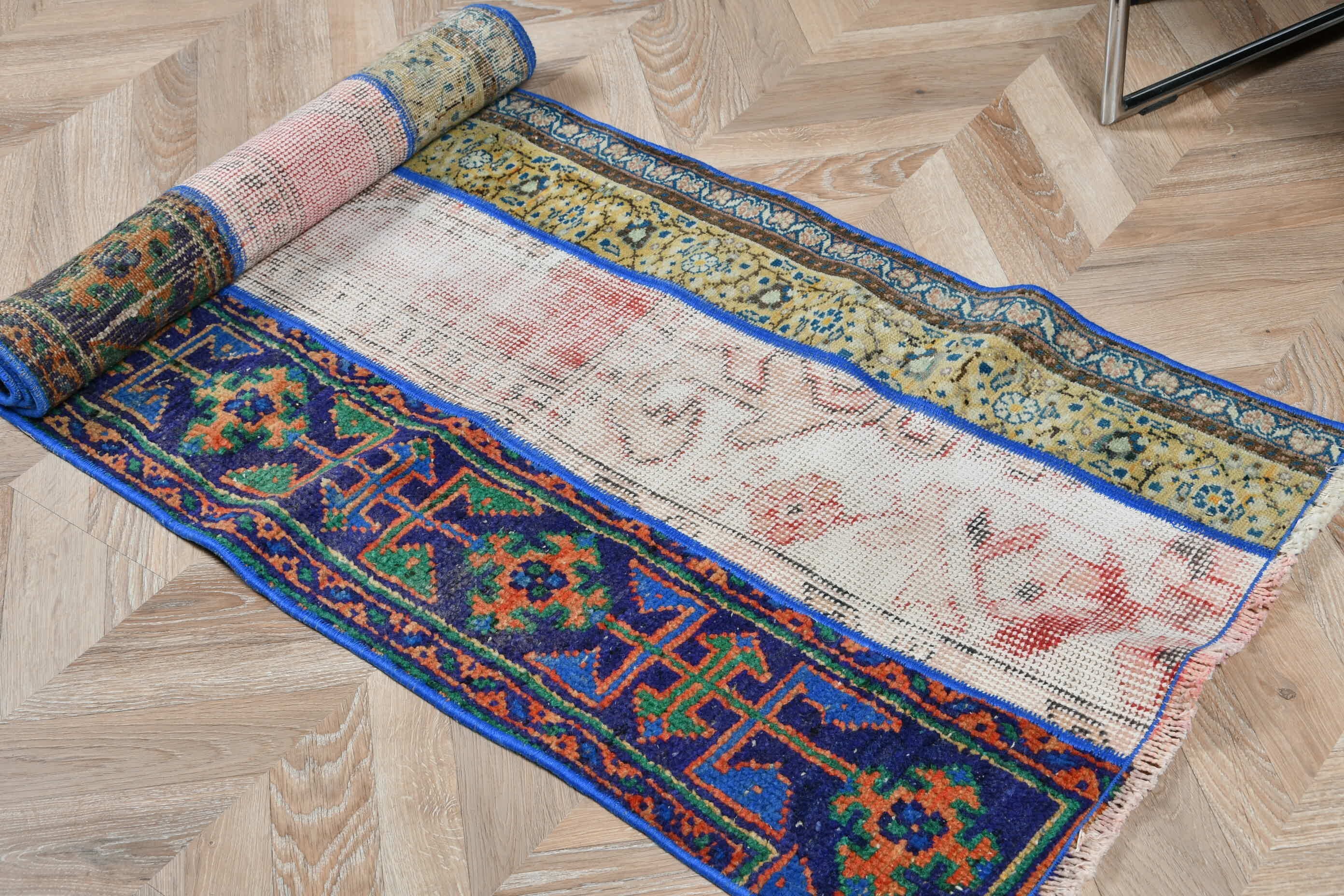 Merdiven Halısı, Türk Halısı, Oushak Halısı, Mavi 2x6,3 ft Runner Halıları, Düz Dokuma Halısı, Merdiven Halıları, Oryantal Halı, Vintage Halı