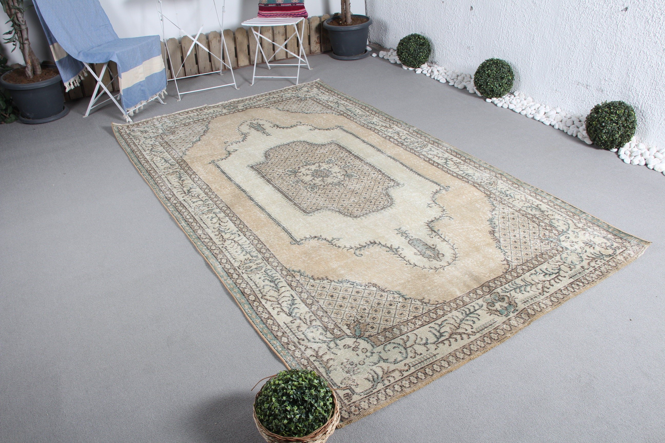 5.2x8.7 ft Large Rug, Salon Rugs, Vintage Rug, Moroccan Rug, Hand Knotted Rug, Turkish Rugs, Beige Oushak Rug, Cool Rugs, Dining Room Rug