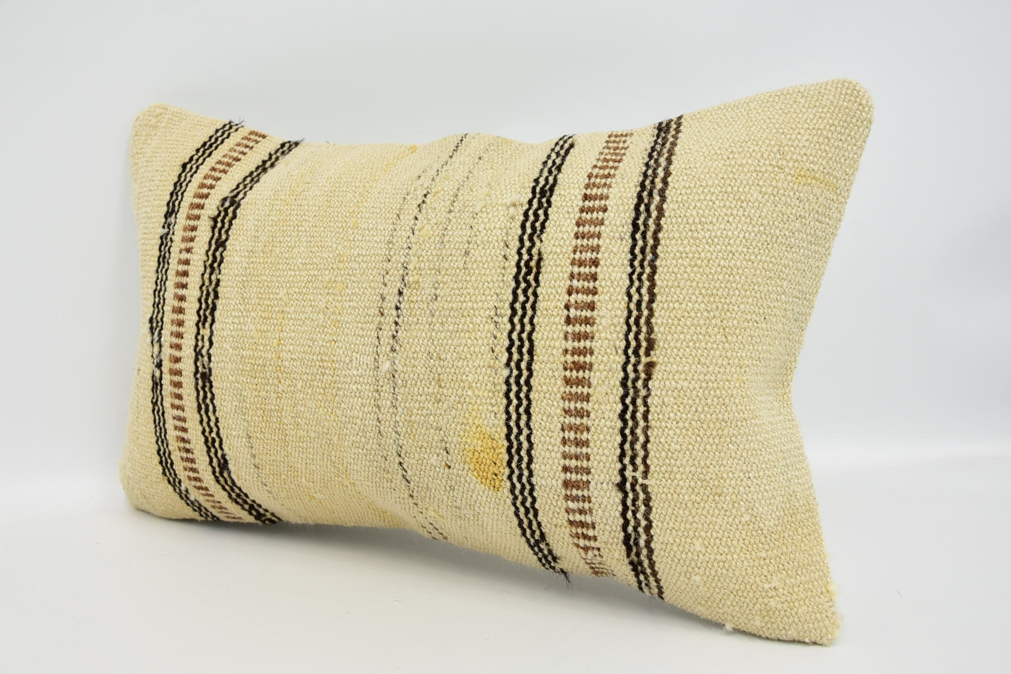 Boho Pillow, Bolster Throw Cushion Cover, Boho Pillow Sham Cover, Ethnical Kilim Rug Pillow, 12"x20" Beige Cushion Case