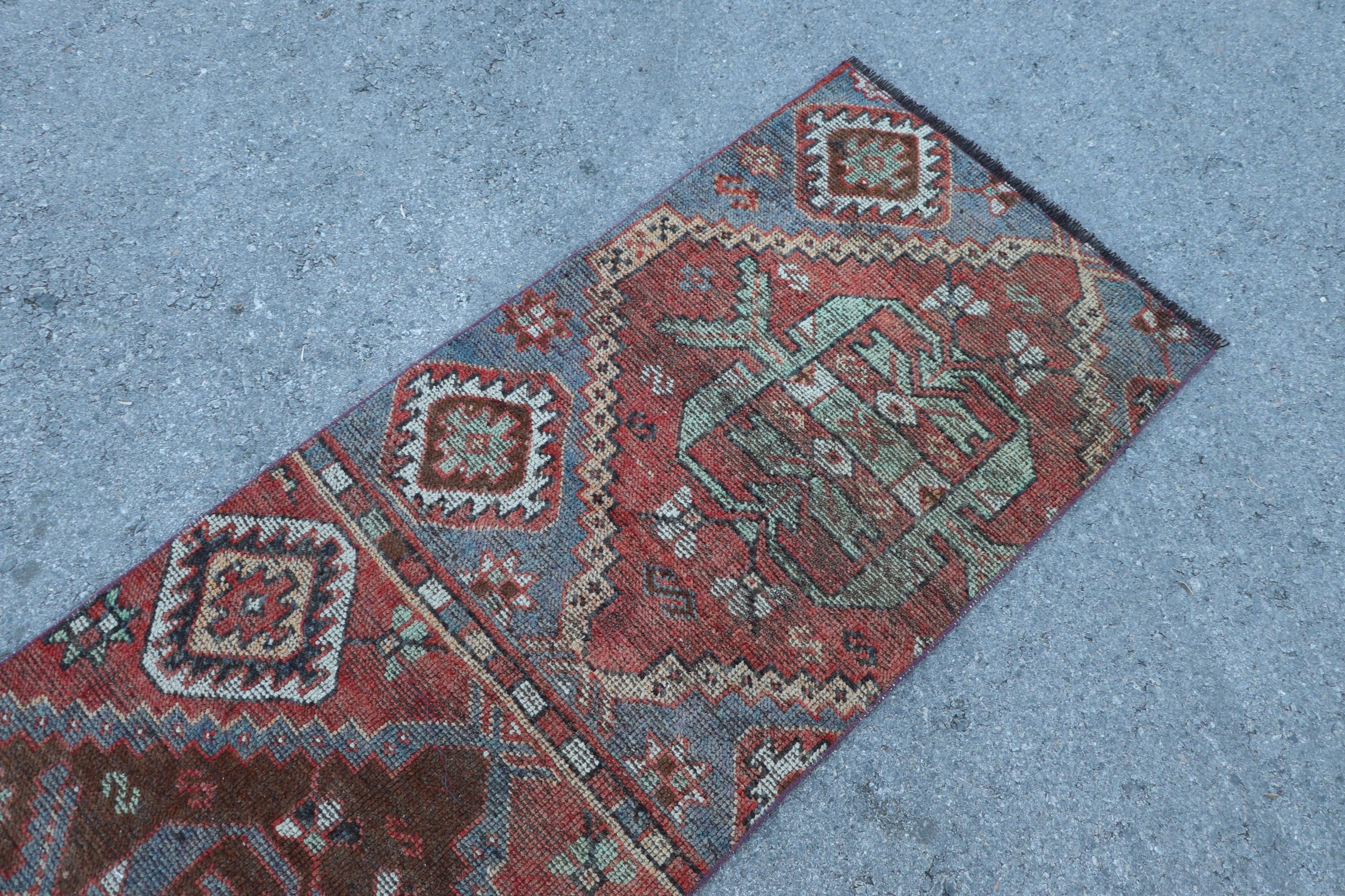 Floor Rugs, 2.3x9.4 ft Runner Rug, Turkish Rug, Corridor Rug, Rugs for Corridor, Organic Rug, Red Wool Rug, Vintage Rug