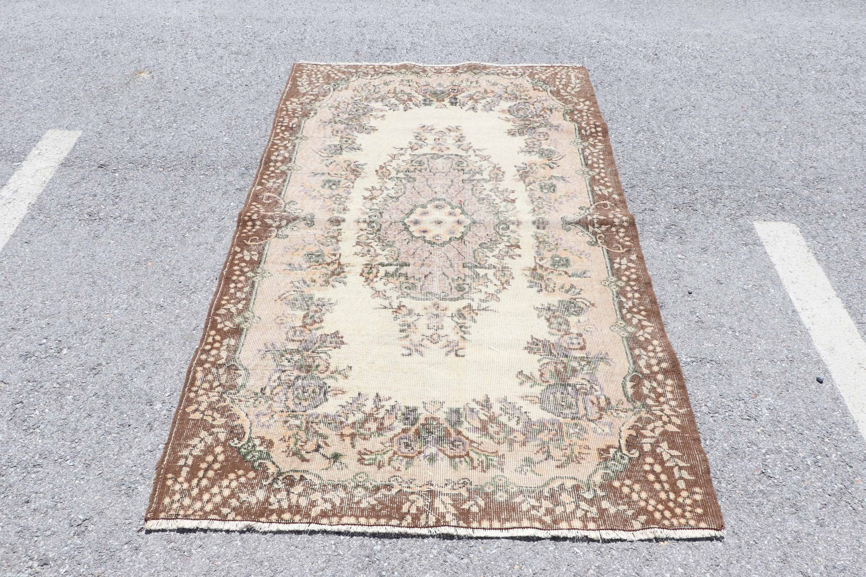 Kahverengi Antika Halı, Vintage Halılar, Türk Halıları, Alan Kilimleri, Mutfak Halısı, Tasarımcı Halıları, 4.3x7.2 ft Alan Halısı, Oushak Halısı, Yemek Odası Halısı