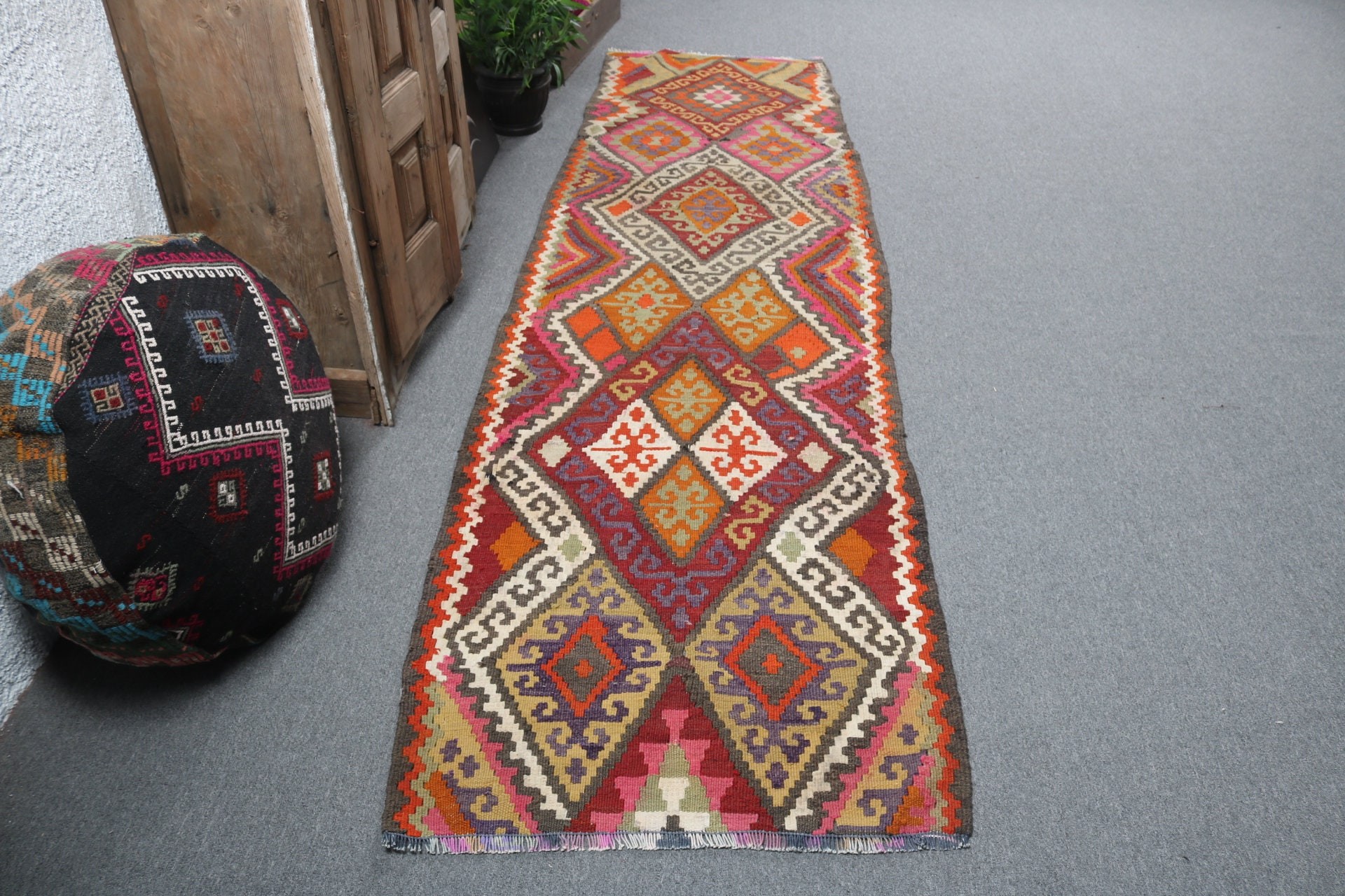 Yatak Odası Halısı, Vintage Halı, 2.7x9.6 ft Runner Halısı, Turuncu Yün Halısı, Oushak Halısı, Koridor Halıları, Beni Ourain Runner Halısı, Türk Halısı, Türkiye Halısı