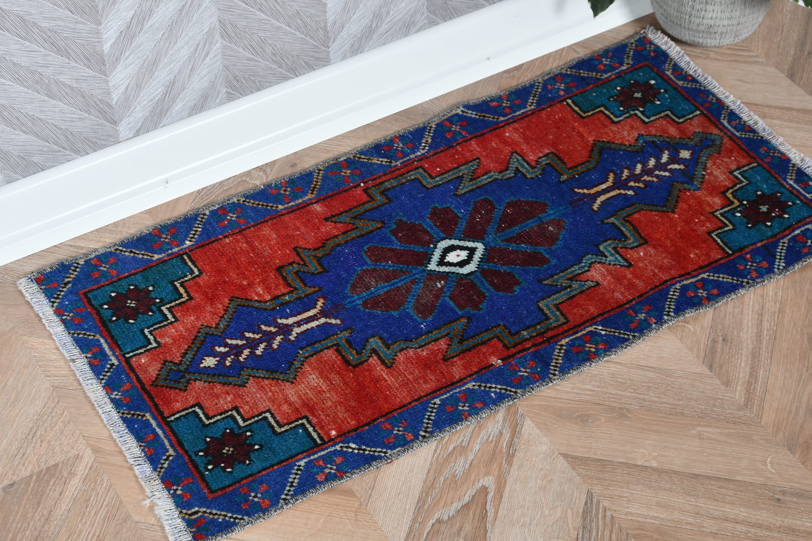 Turkish Rugs, Bedroom Rug, Rugs for Kitchen, Blue Moroccan Rug, Vintage Rug, 1.3x2.7 ft Small Rug, Home Decor Rug, Nursery Rugs, Ethnic Rug