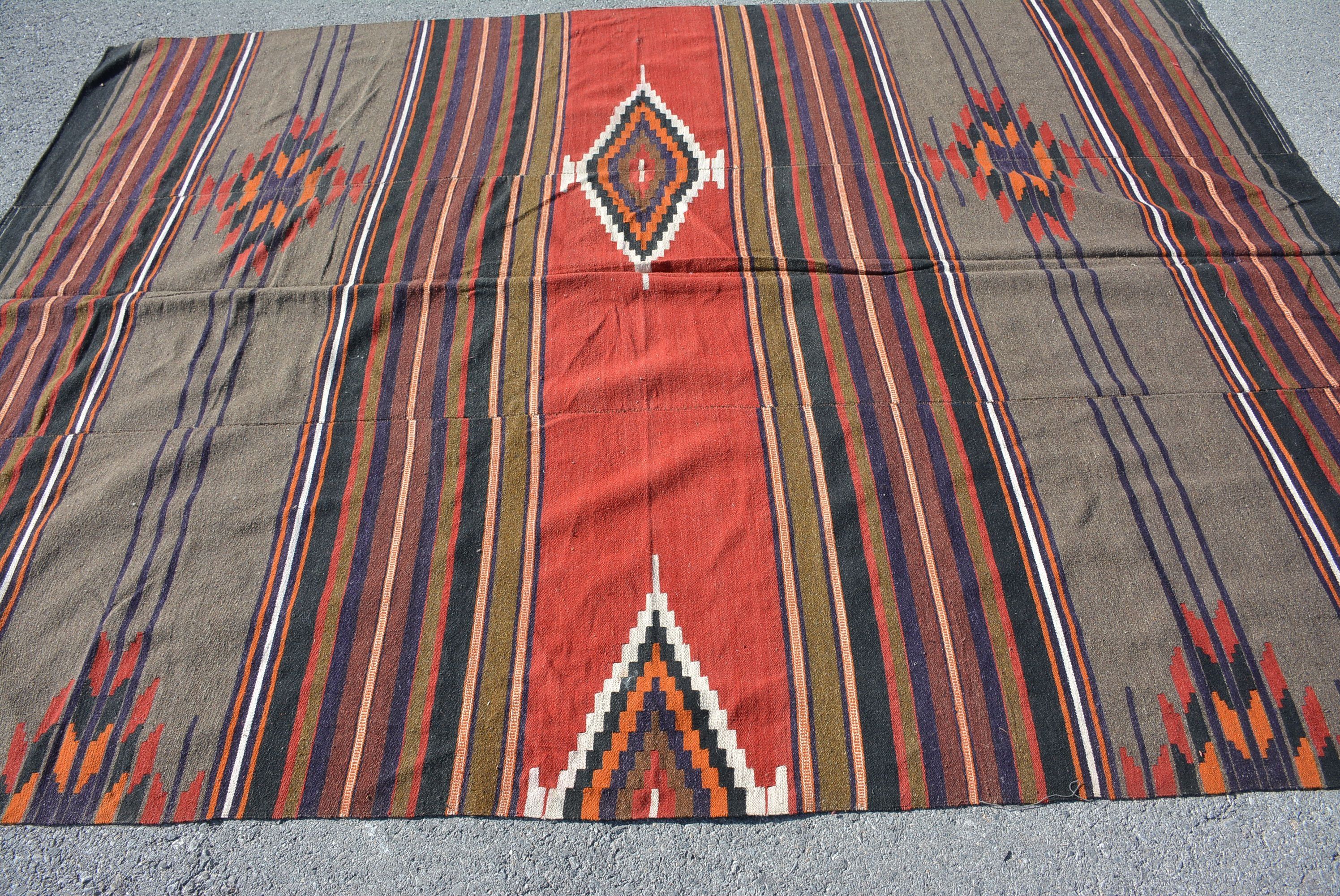 Kilim, Turkish Rug, Wool Rugs, Home Decor Rug, Living Room Rug, Aztec Rugs, 6.4x8.7 ft Large Rug, Vintage Rugs, Rugs for Salon, Salon Rugs