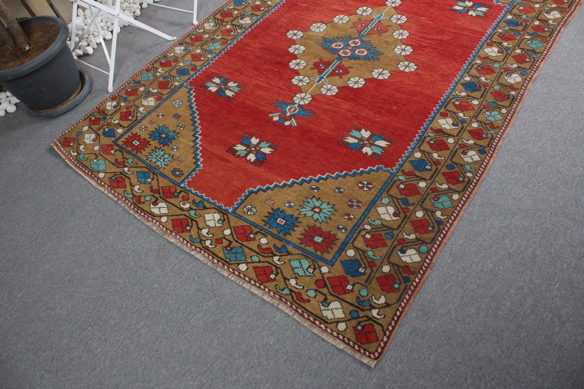 Rugs for Bedroom, 5.1x7.2 ft Area Rug, Vintage Rugs, Antique Rug, Red Floor Rug, Distressed Rug, Kitchen Rugs, Turkish Rug