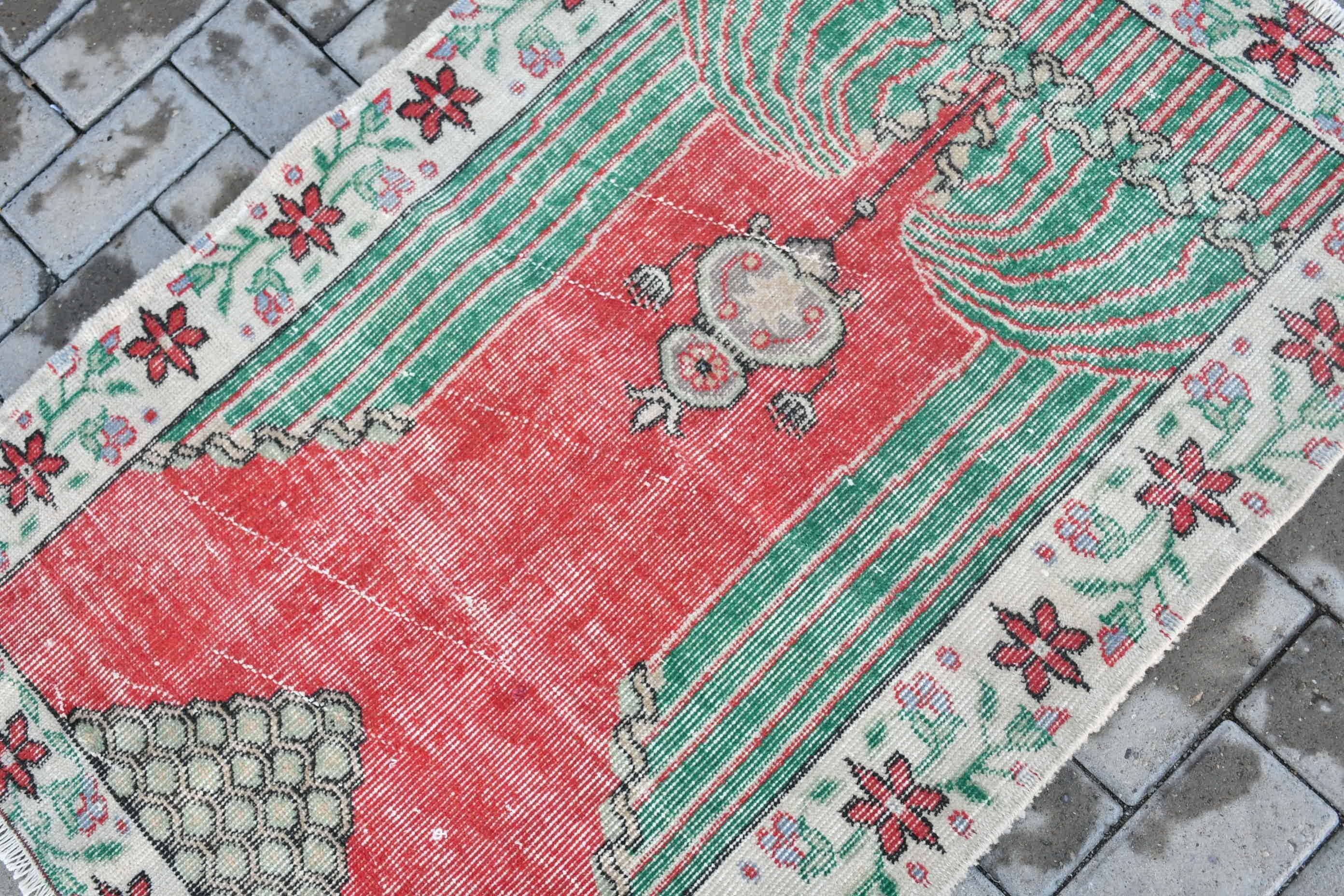 Vintage Rug, Wall Hanging Rug, Oushak Rug, Bath Rug, Home Decor Rug, Red Wool Rugs, Rugs for Bathroom, 2.6x3.9 ft Small Rug, Turkish Rug