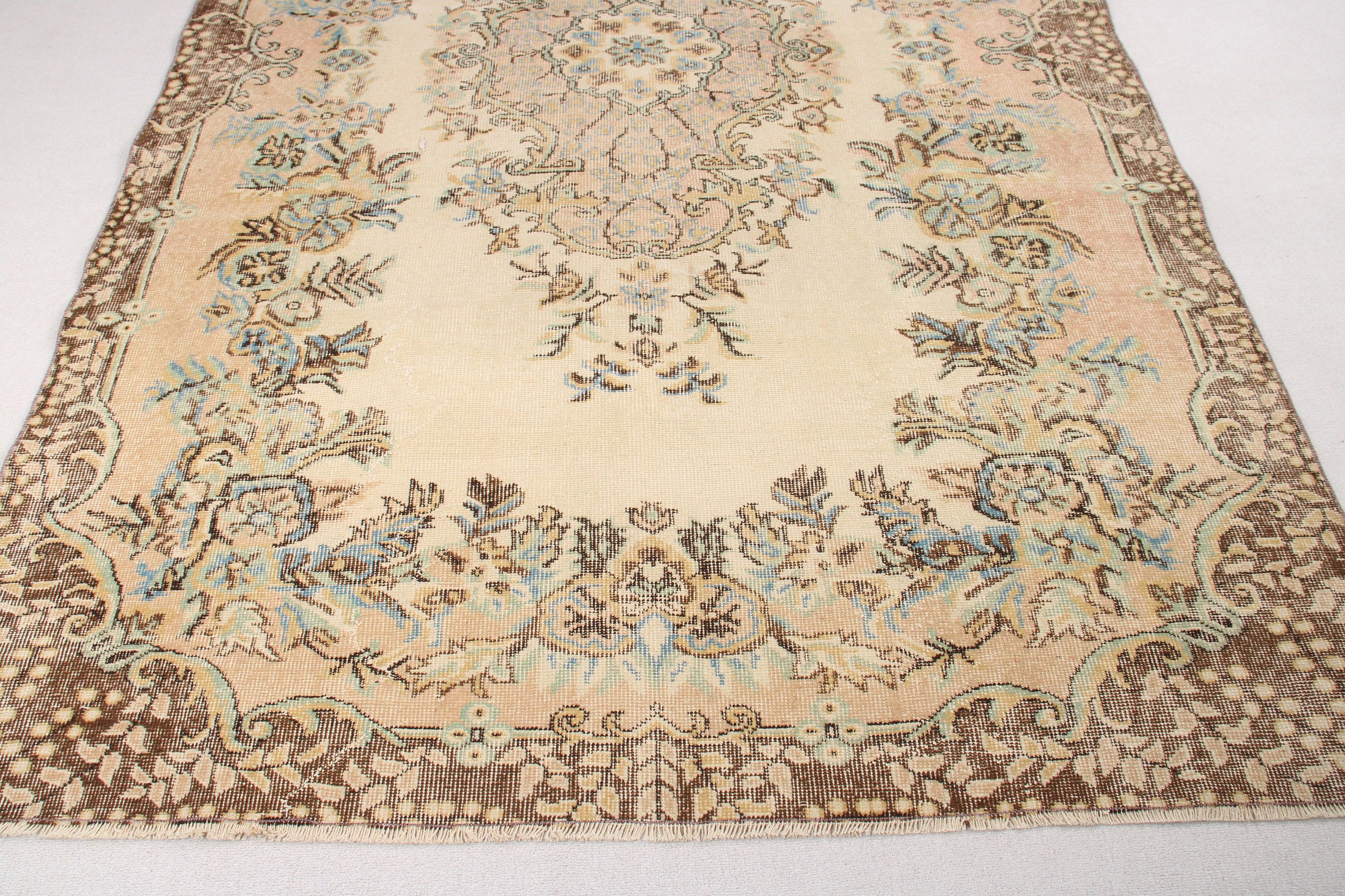 Büyük Boho Halı, Vintage Halılar, Salon Halıları, Bej El Dokuma Halı, Türk Halısı, Mutfak Halısı, El Dokuma Halılar, 5,9x9,2 ft Büyük Halı, Sanatsal Halı