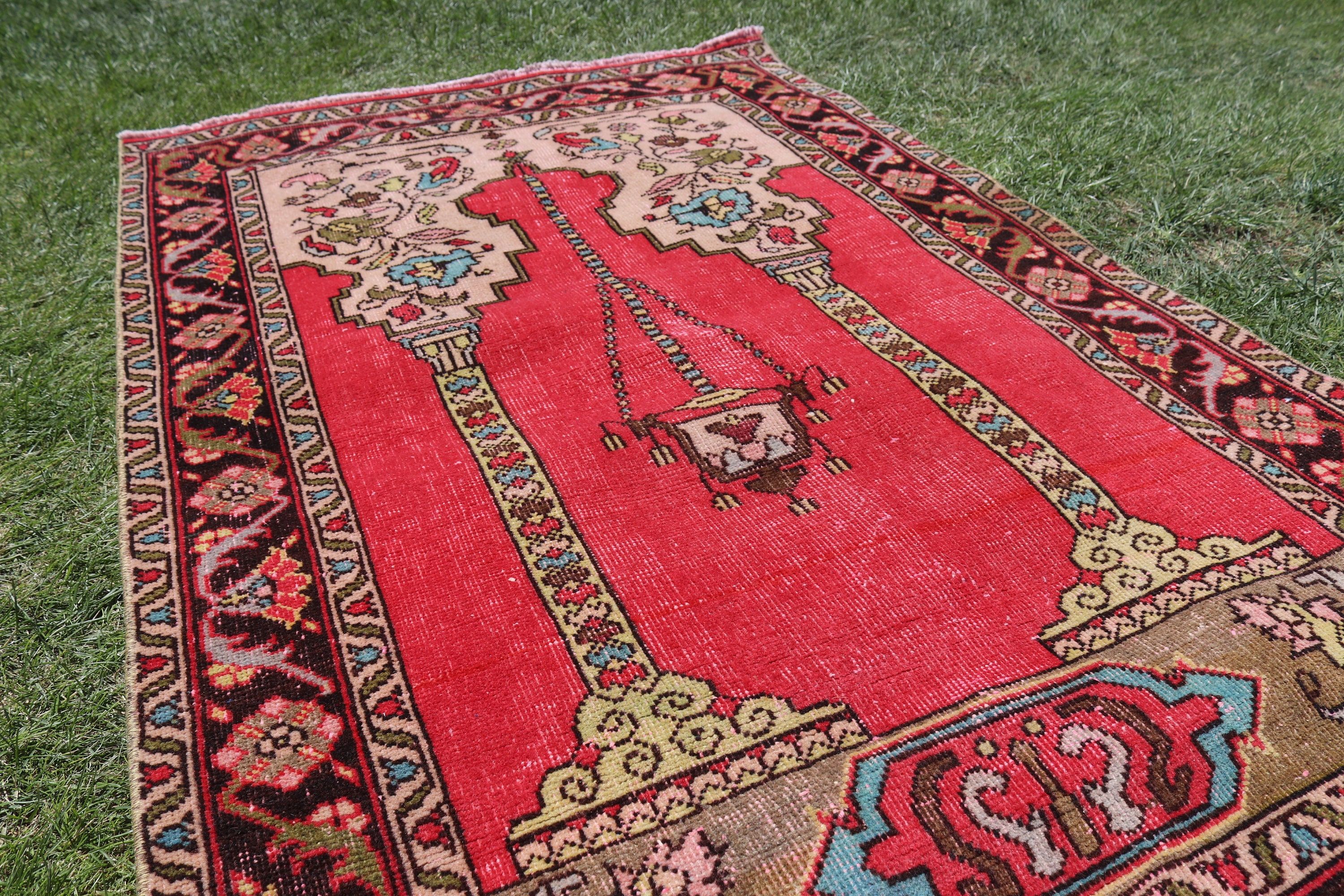 Kitchen Rugs, Turkish Rug, Vintage Rugs, Red Anatolian Rug, Rugs for Accent, Anatolian Rugs, Floor Rugs, Office Rugs, 3.4x5.4 ft Accent Rug