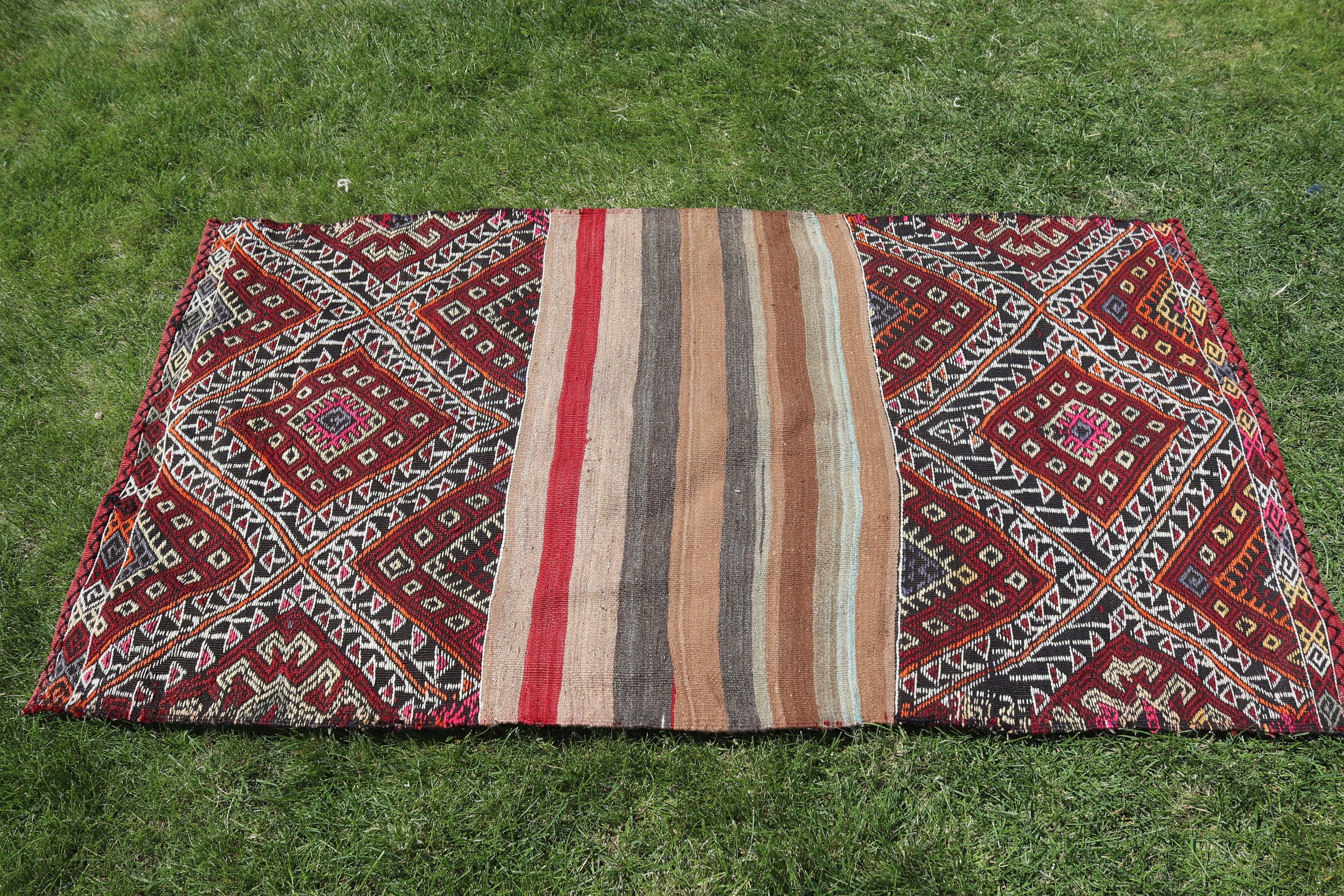 Yer Halıları, 2,9x5,2 ft Vurgulu Halı, Kırmızı Yer Halıları, Geometrik Halı, Türk Halıları, Boho Accent Halı, Vintage Halı, Kilim, Accent için Halılar