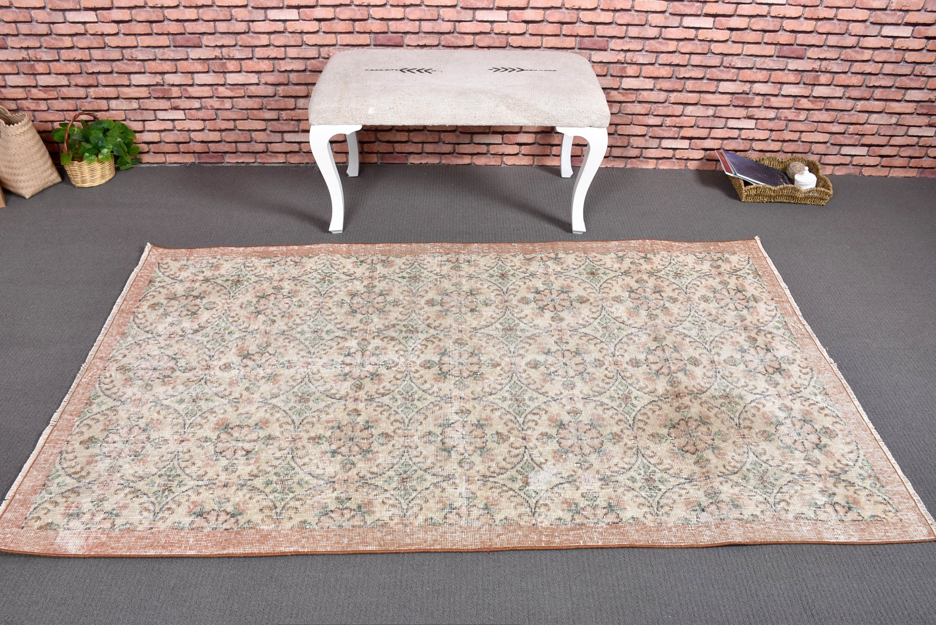 3.8x6.6 ft Alan Halısı, Hindi Halıları, Yemek Odası Halıları, Vintage Halılar, Boho Halıları, Bej Lüks Halı, Mutfak Halıları, Çocuk Odası Halıları, Türk Halıları