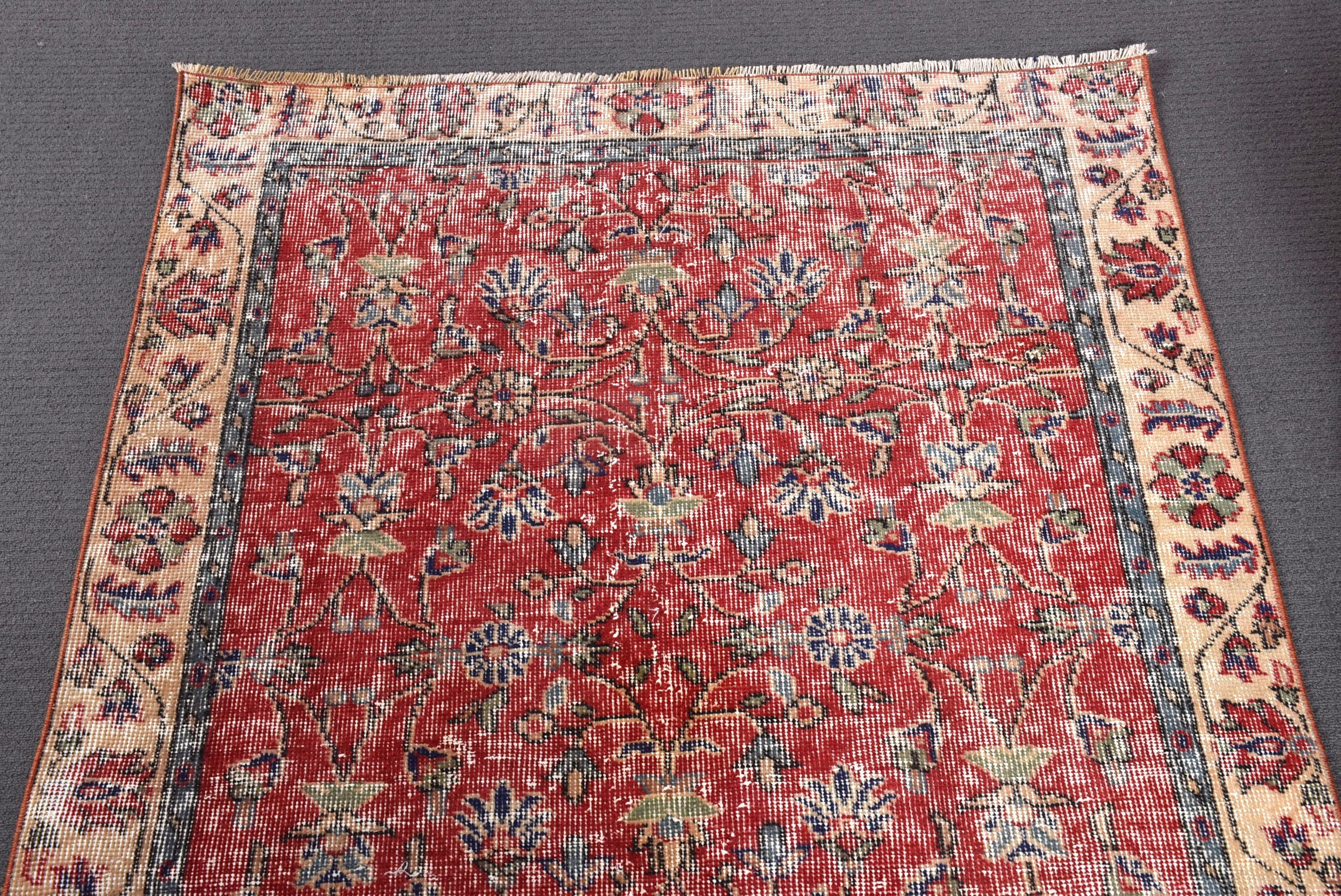 Boho Accent Halı, Kırmızı Yün Halılar, Ev Dekorasyonu Halısı, 3,7x6,4 ft Accent Halıları, Türk Halıları, Accent Halıları, Anadolu Halıları, Vintage Halılar