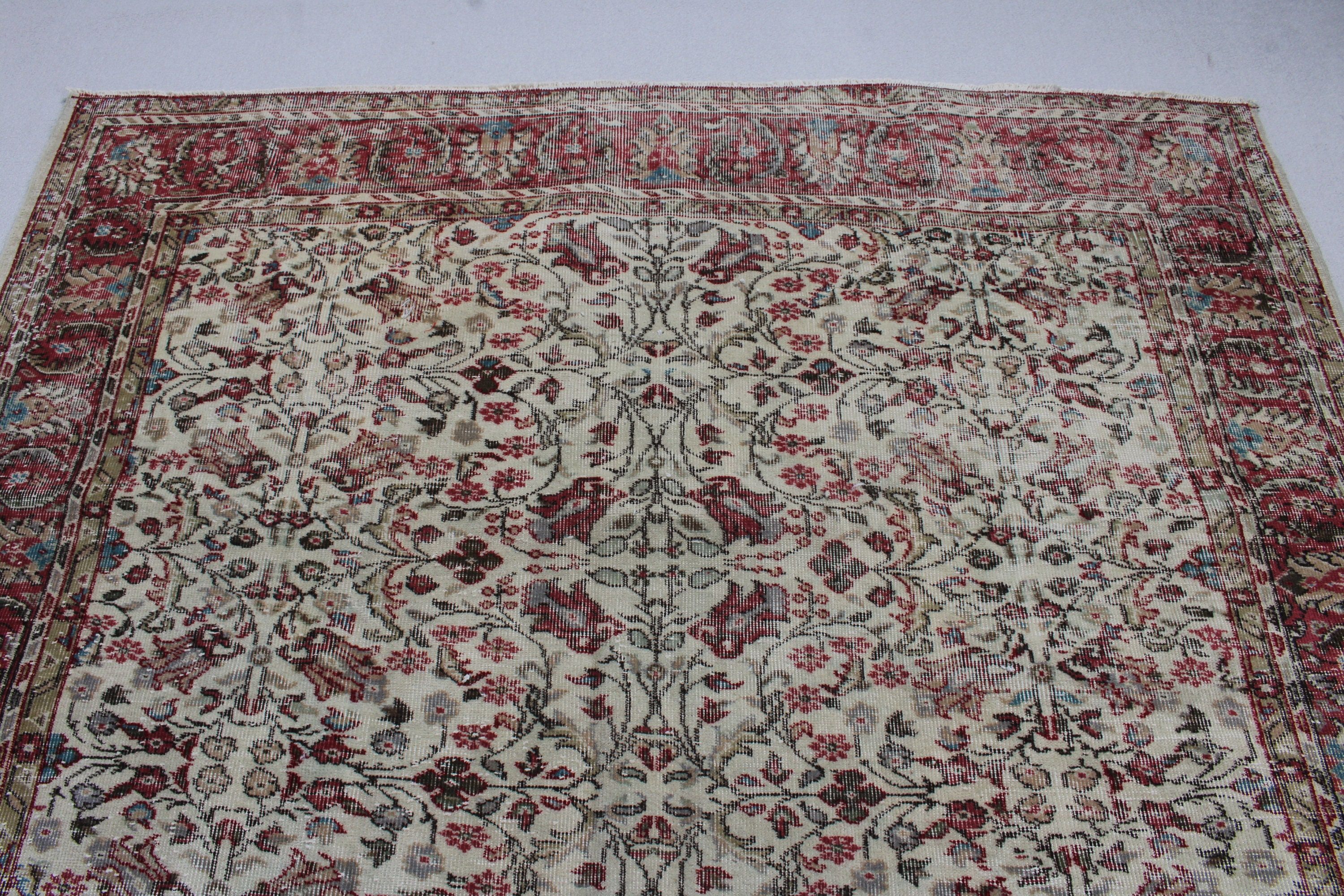 Oturma Odası Halıları, 5.7x9.4 ft Büyük Halı, Anadolu Halıları, Büyük Vintage Halı, Bej Lüks Halılar, Vintage Halılar, Oushak Halısı, Türk Halısı