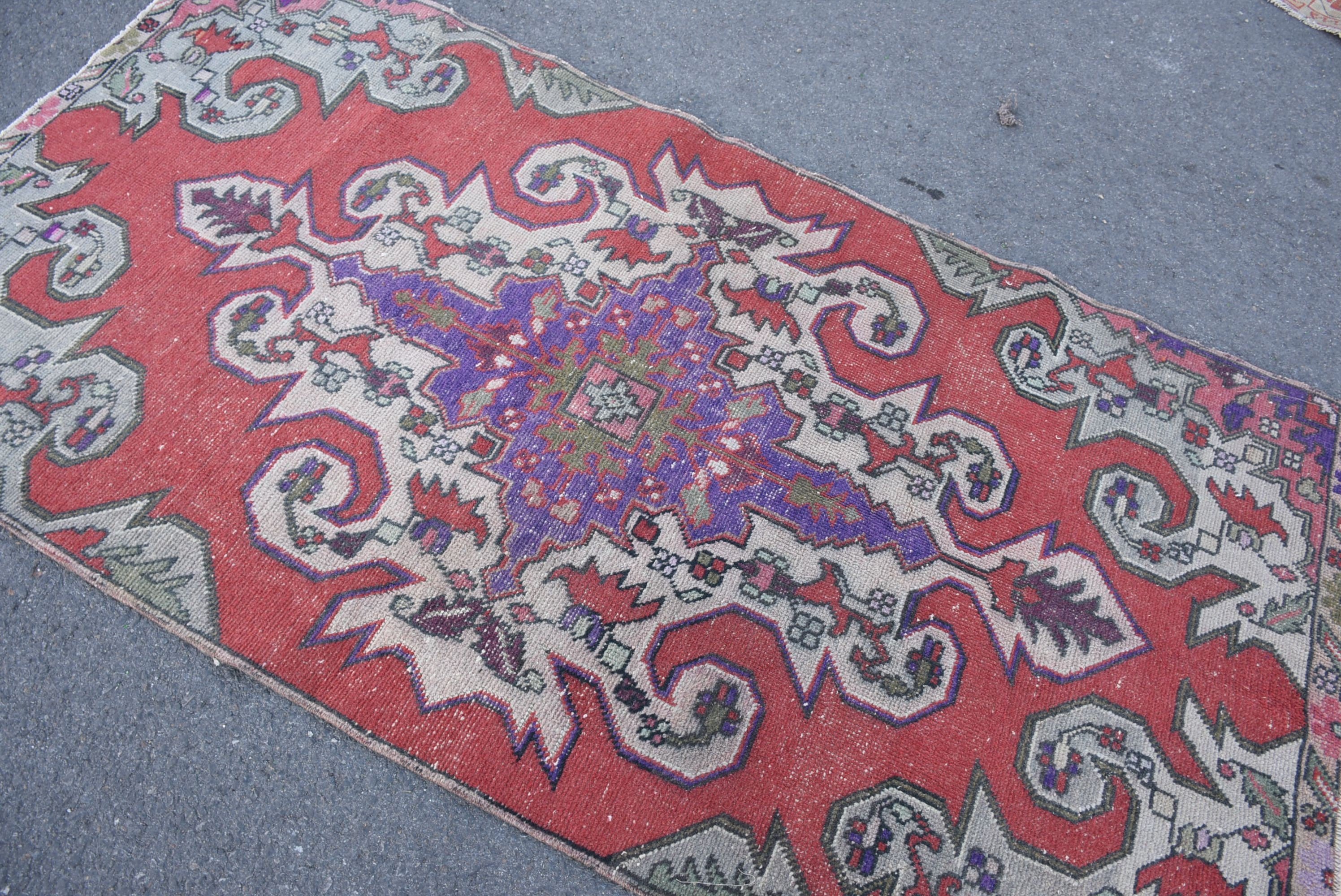 Rugs for Kitchen, Muted Rugs, Red Antique Rug, Boho Area Rug Rugs, Vintage Rugs, Bedroom Rug, Wool Rugs, 3.8x7.2 ft Area Rugs, Turkish Rug