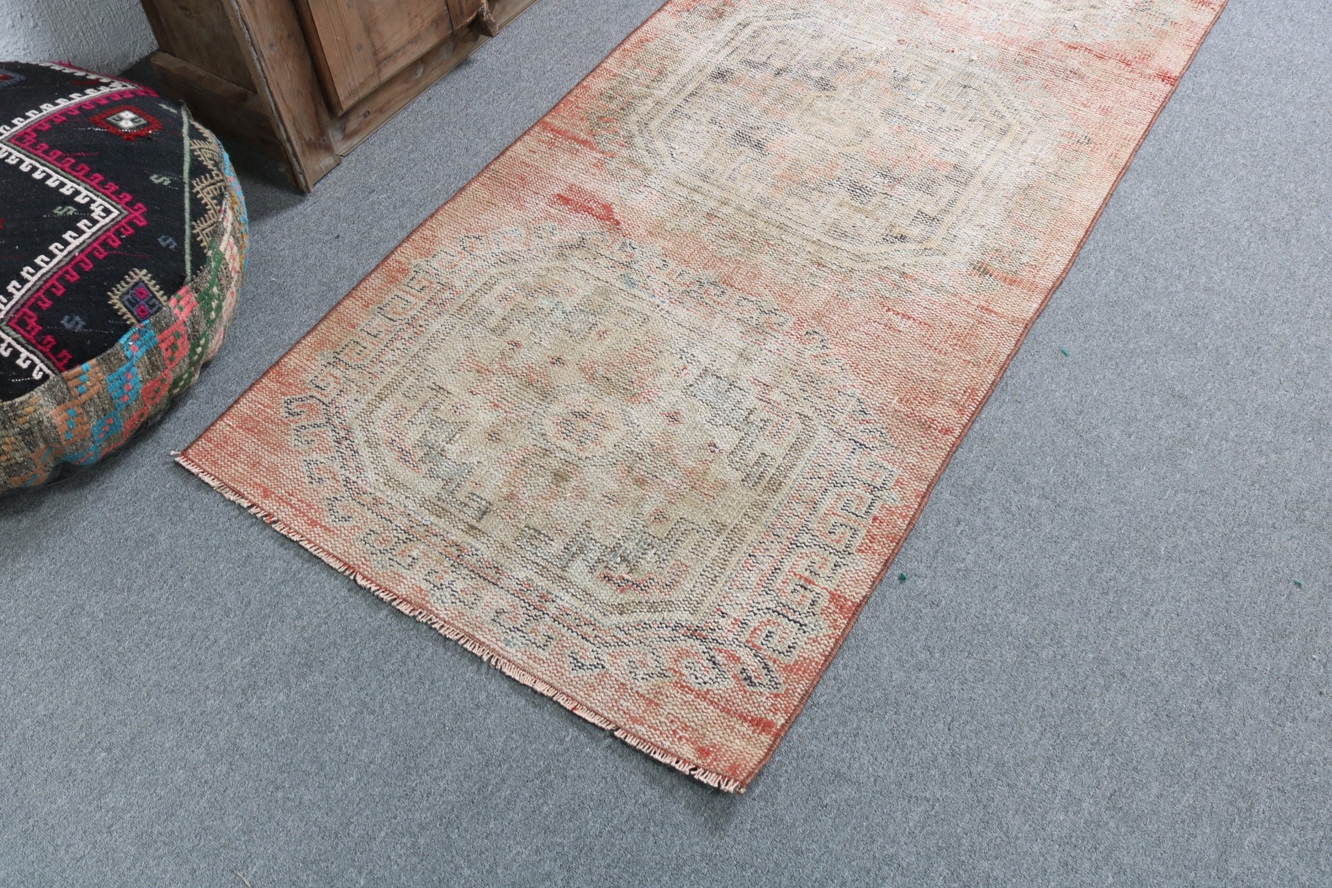 Kırmızı Mutfak Halısı, 2.7x6.6 ft Aksan Halıları, Boho Halıları, Vintage Vurgu Halıları, Giriş Halıları, Geometrik Halı, Vintage Halı, Türk Halıları