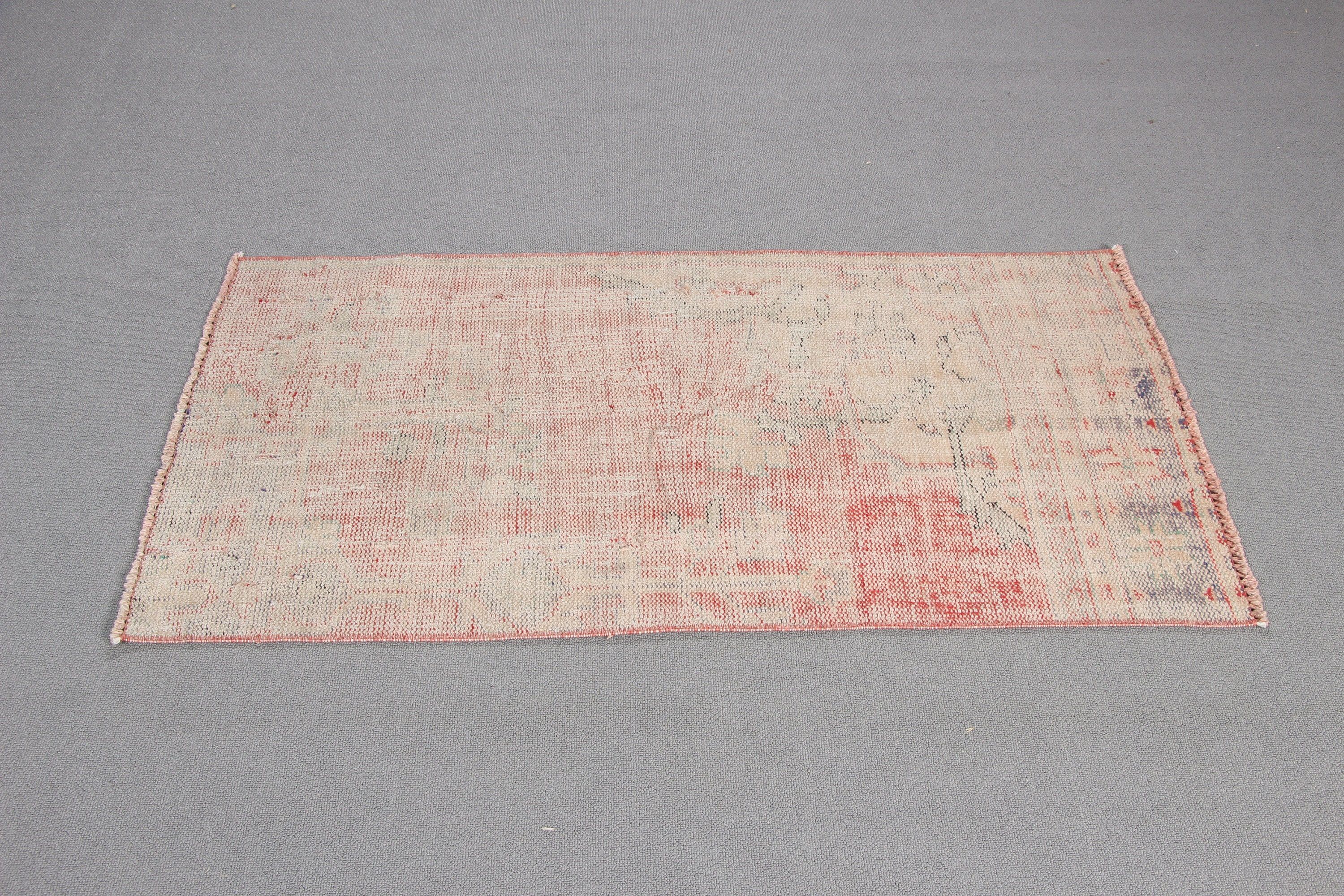 Turkish Rug, Rugs for Bathroom, Antique Rug, Vintage Rug, 2.2x4.2 ft Small Rugs, Nursery Rugs, Boho Rugs, Bedroom Rugs, Red Neutral Rugs