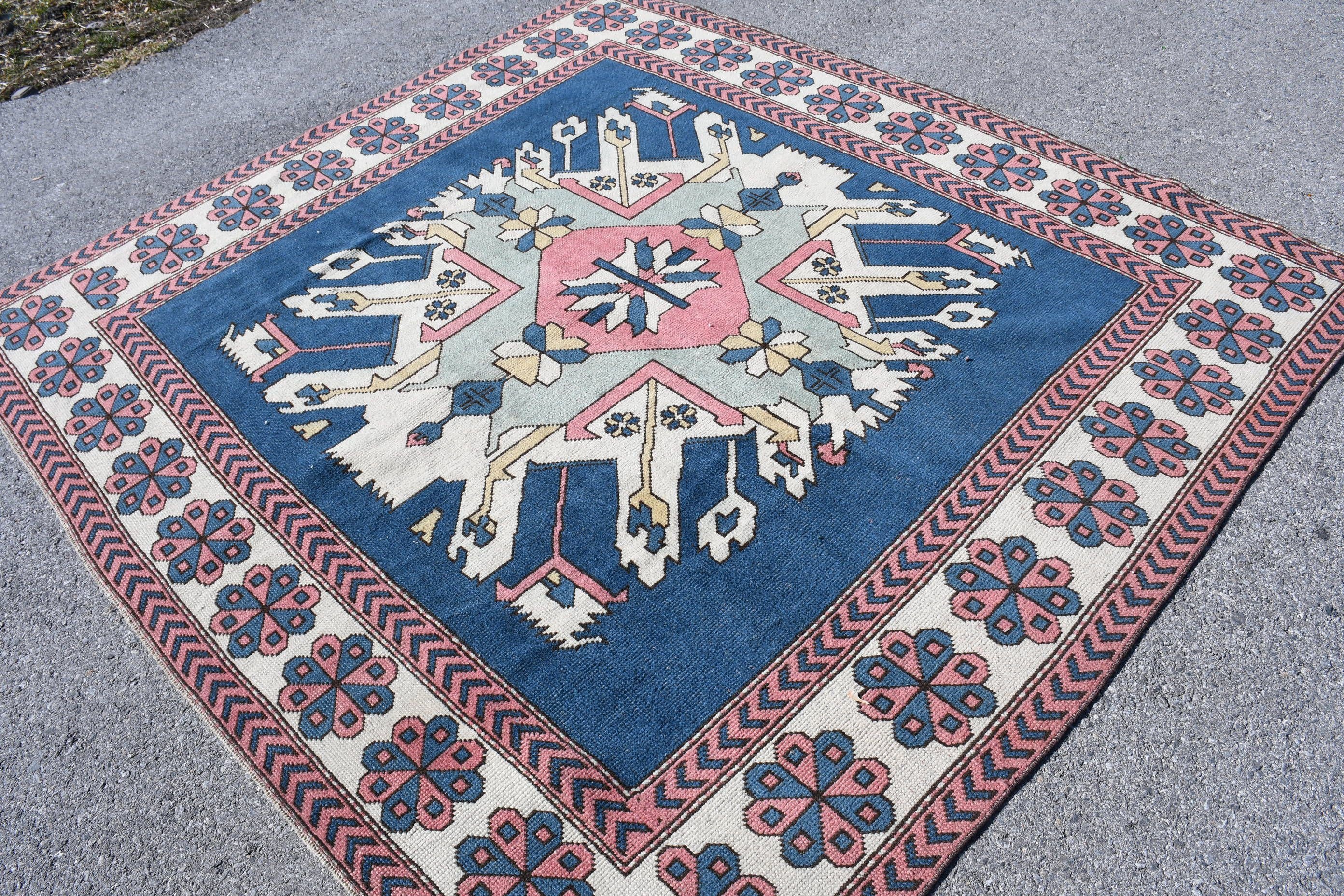 Moroccan Rug, Outdoor Rug, Living Room Rugs, Vintage Rug, Turkish Rug, Dining Room Rug, 7x6.6 ft Large Rugs, Antique Rugs, Blue Oushak Rug