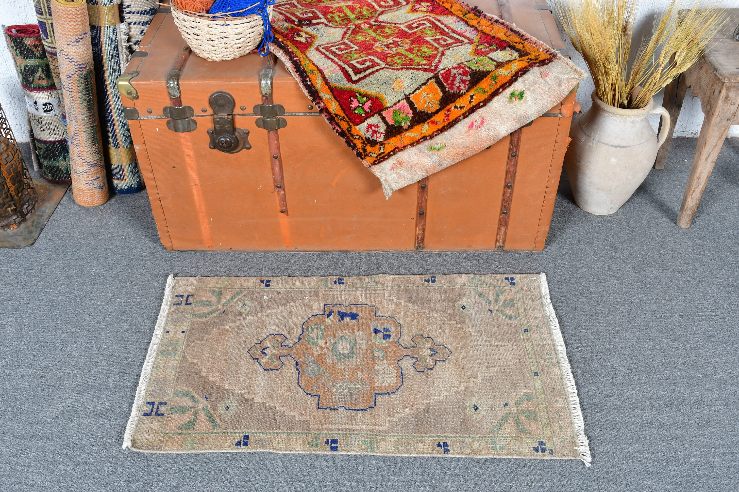 Brown Oushak Rug, Oriental Rugs, Turkish Rugs, Vintage Rug, 1.7x3 ft Small Rug, Kitchen Rug, Entry Rug, Rugs for Nursery