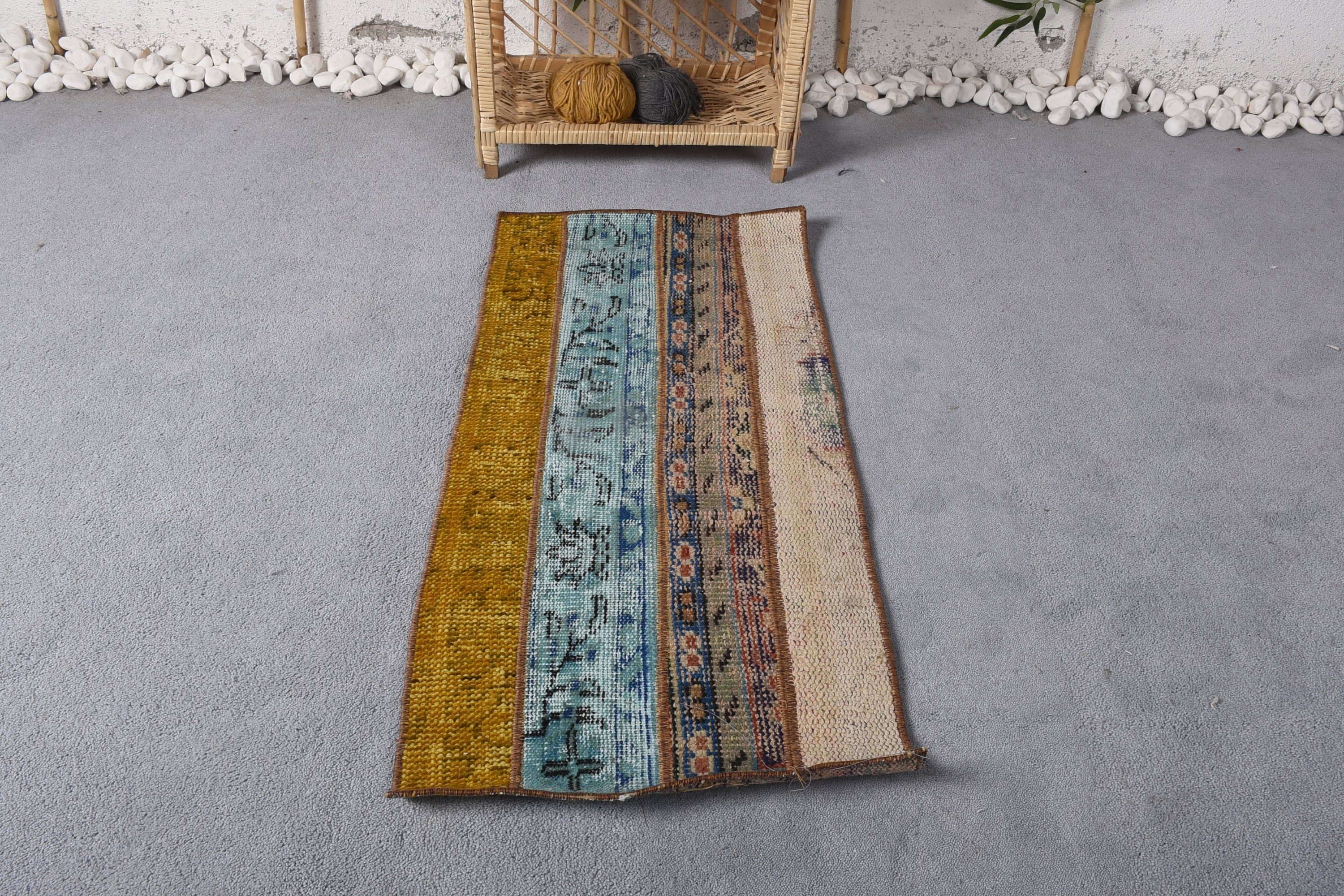 Turkish Rug, Kitchen Rug, Vintage Rugs, Entry Rug, Rugs for Door Mat, 1.5x3.2 ft Small Rug, Wall Hanging Rugs, Blue Wool Rug, Antique Rug