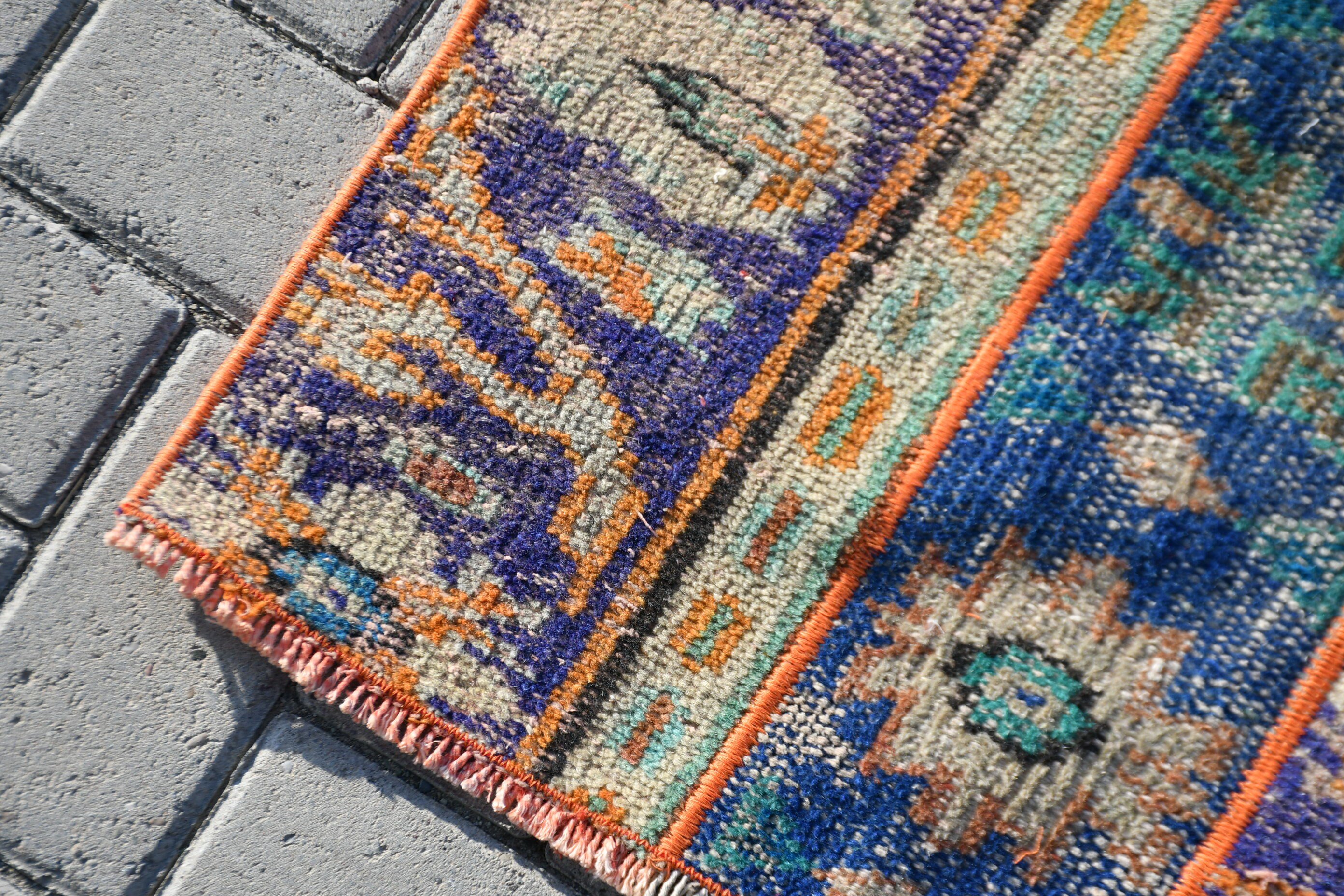 Wall Hanging Rug, 2x3.4 ft Small Rug, Rugs for Bathroom, Vintage Rug, Blue Antique Rugs, Turkish Rug, Bathroom Rug, Wool Rug, Cool Rug