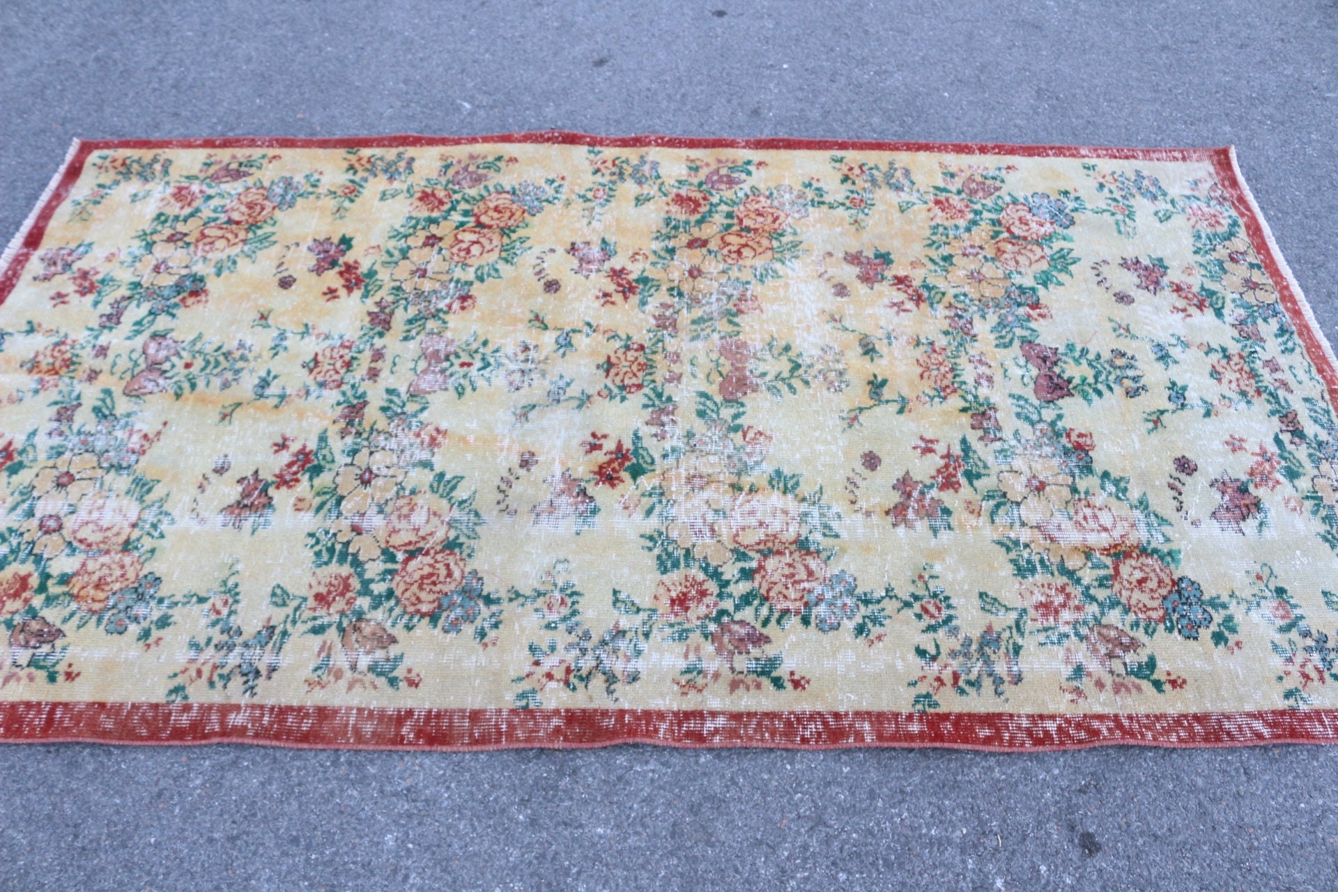 İç Mekan Halısı, Vintage Halı, İç Mekan Halıları, Fas Halısı, Yatak Odası Halısı, Yün Halılar, 4.1x7.3 ft Alan Halıları, Yeşil Oryantal Halı, Türk Halısı