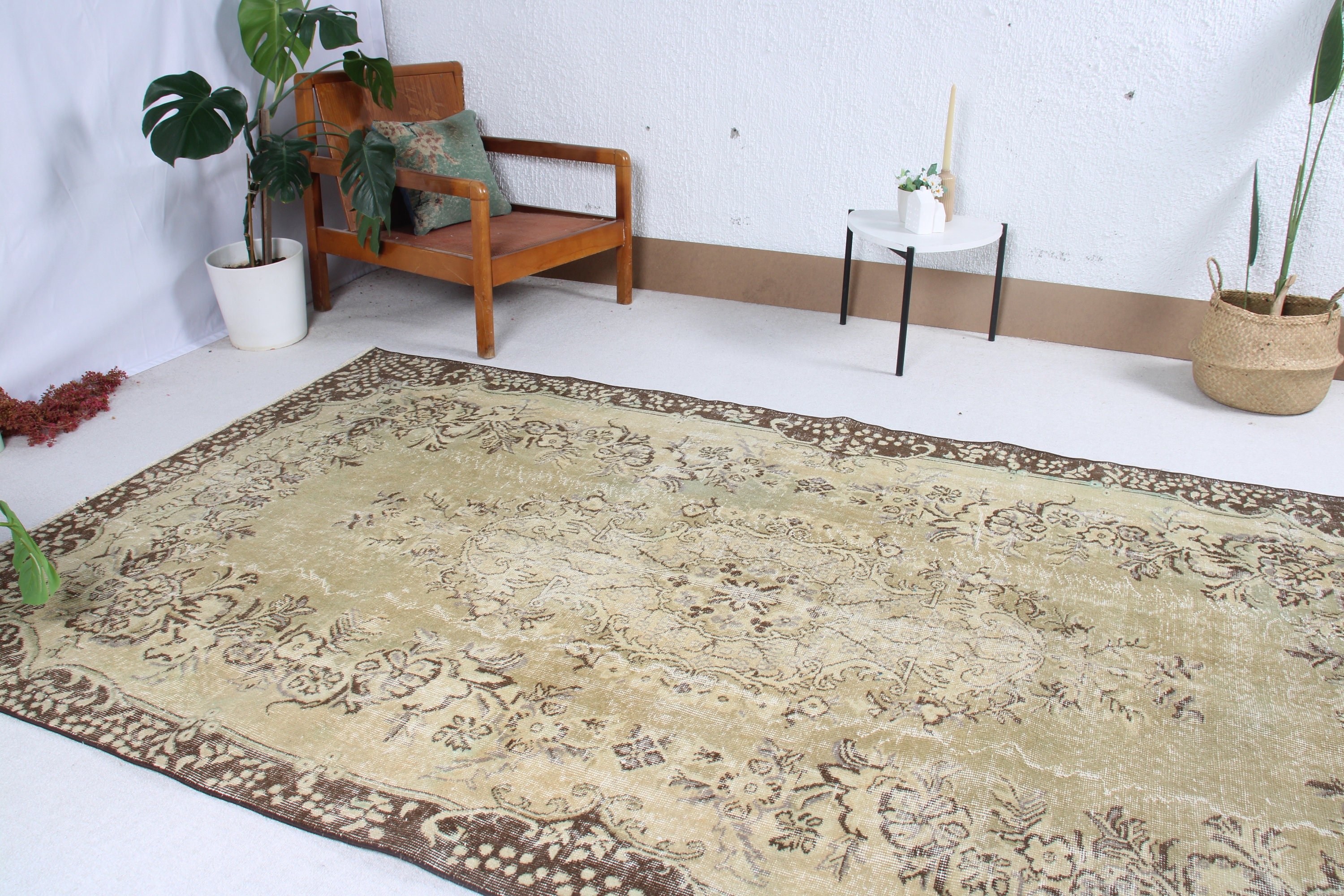 Büyük Boho Halı, Düz Dokuma Halılar, Yeşil El Dokuma Halı, Salon Halıları, 5.3x9.1 ft Büyük Halı, Vintage Halı, Ev Dekorasyonu Halıları, Türk Halıları