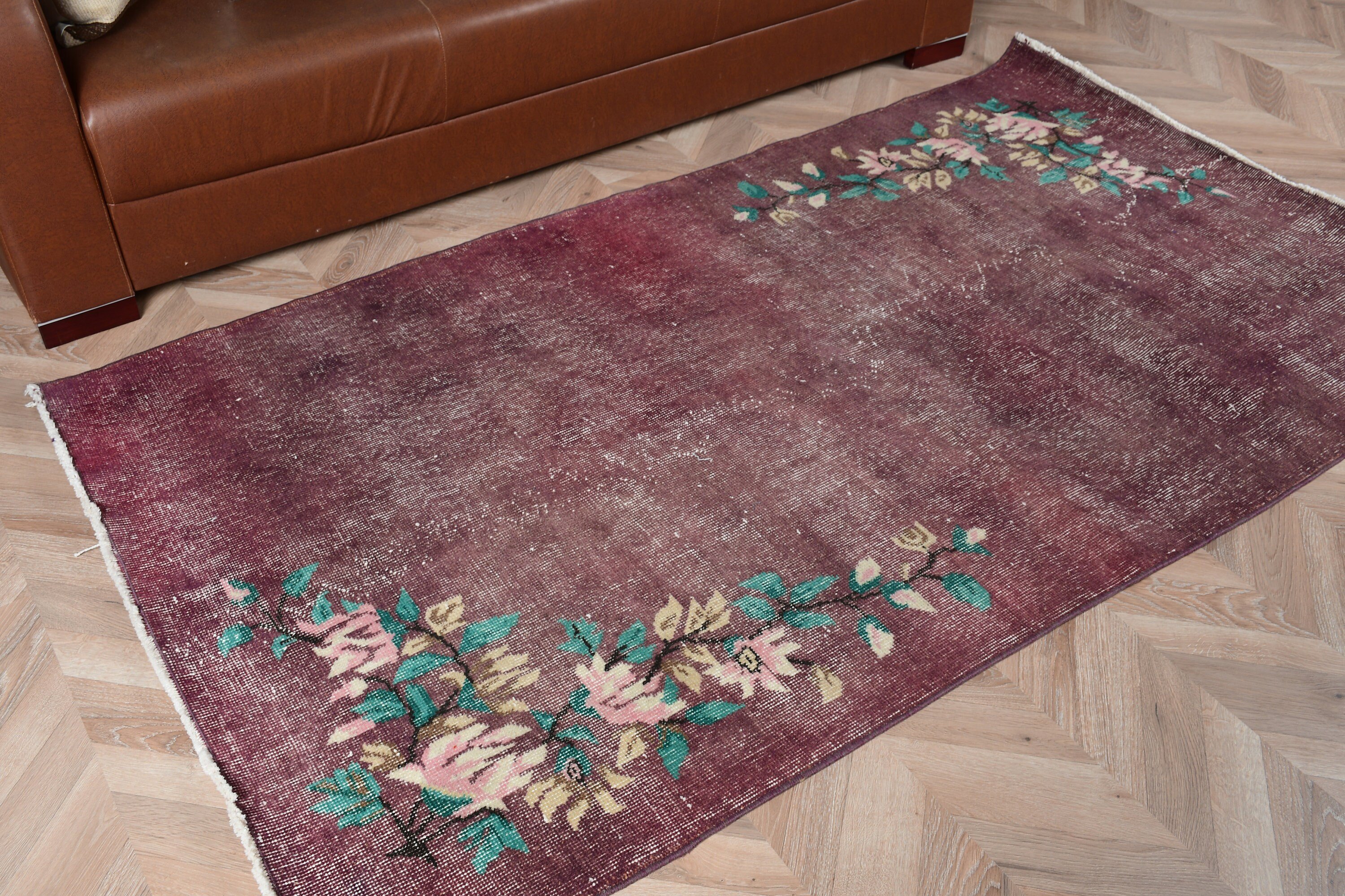 Turkish Rug, Wool Rug, Oriental Rug, 3.8x7 ft Area Rug, Rugs for Floor, Muted Rug, Cute Rug, Bedroom Rugs, Red Home Decor Rug, Vintage Rugs