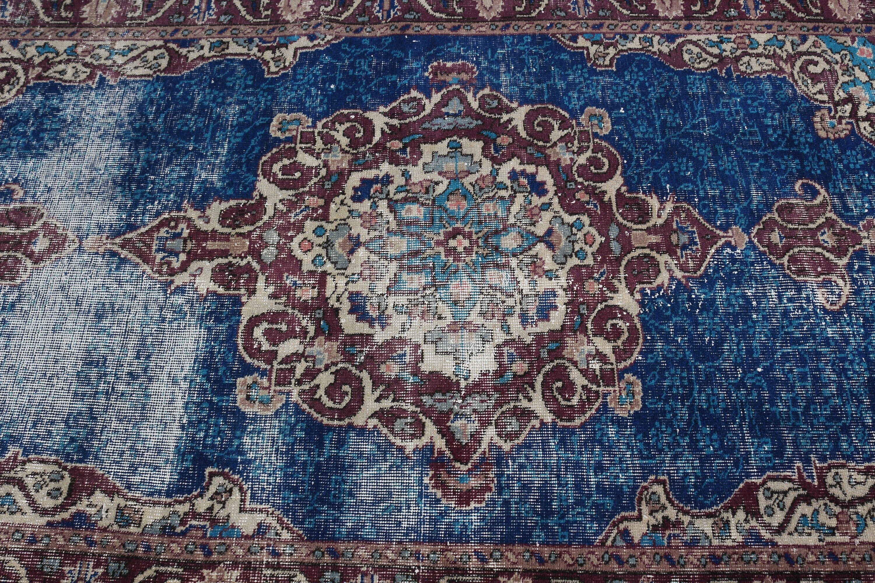 Sessiz Halı, 3.8x6.9 ft Alan Halısı, Yer Halıları, Yer Halıları, Oushak Halısı, Türk Halısı, Mavi Yatak Odası Halıları, Vintage Halı, Yemek Odası Halıları