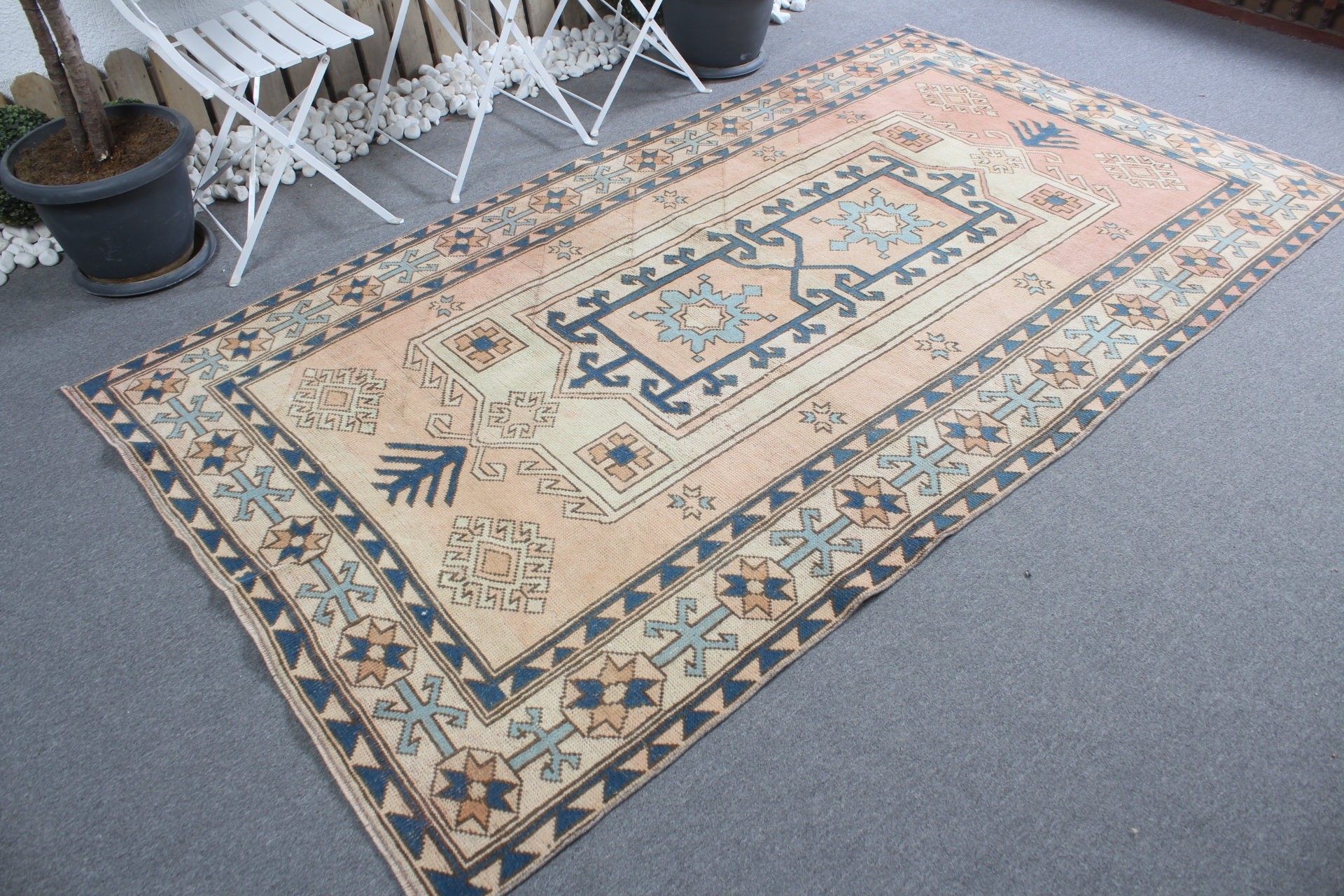 Living Room Rugs, Turkish Rug, Salon Rugs, Natural Rug, Bedroom Rug, Orange  4.8x9.1 ft Large Rug, Vintage Rug